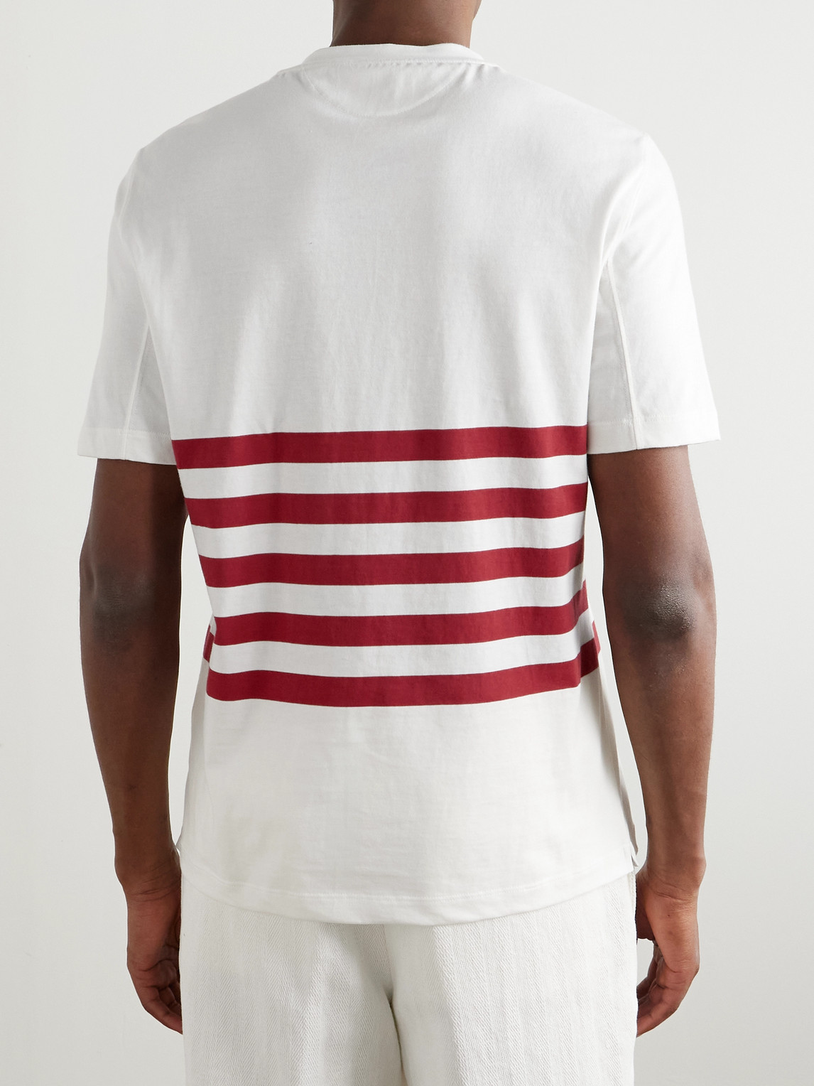 Brunello Cucinelli Slim-fit Striped Cotton-jersey T-shirt In White