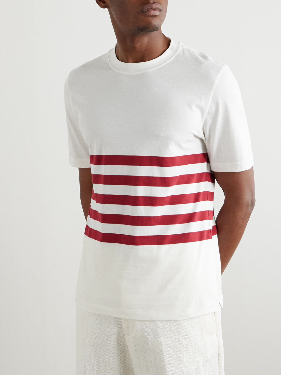 Brunello Cucinelli Slim-fit Striped Cotton-jersey T-shirt In White