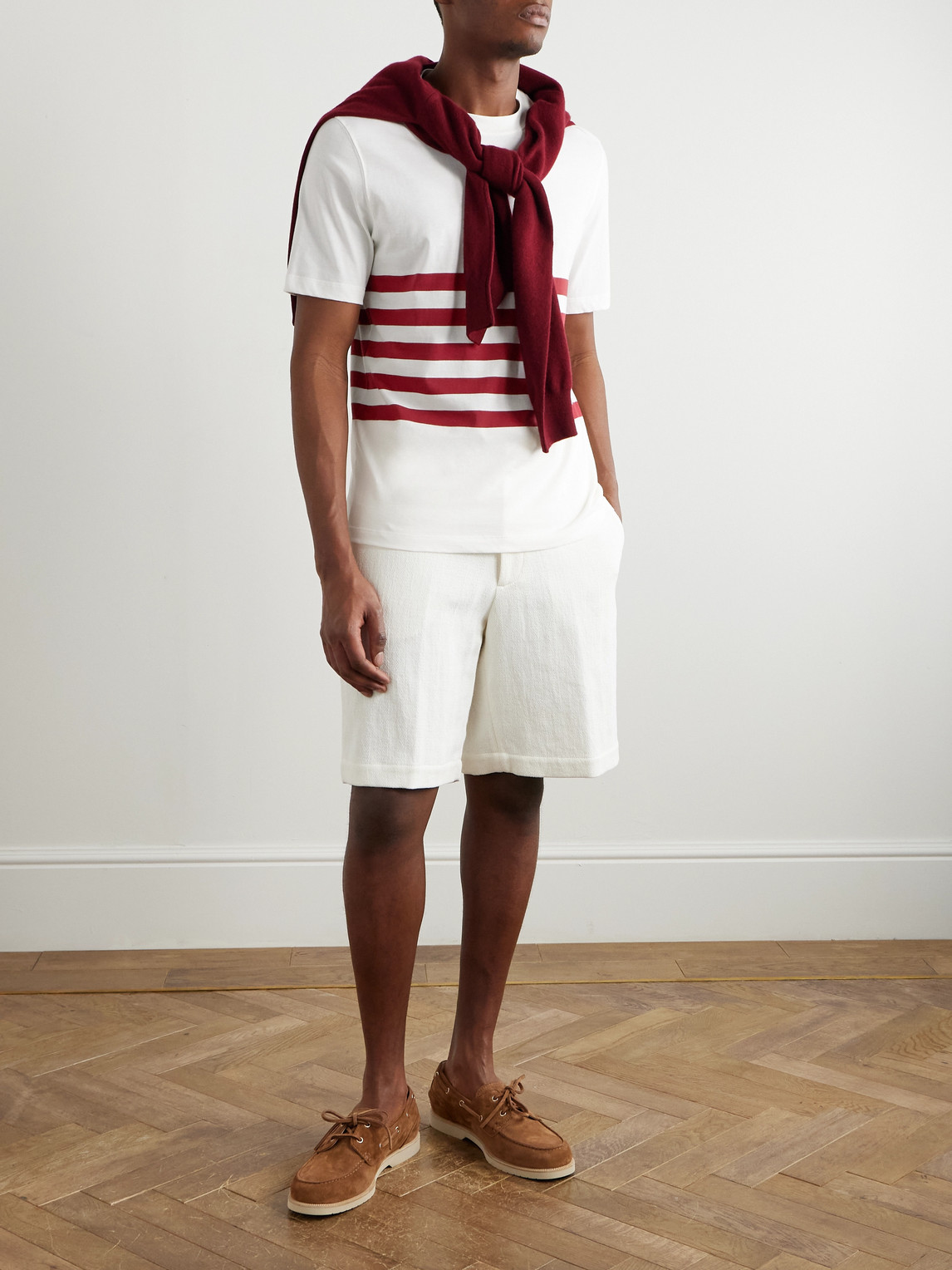 Brunello Cucinelli Slim-fit Striped Cotton-jersey T-shirt In White