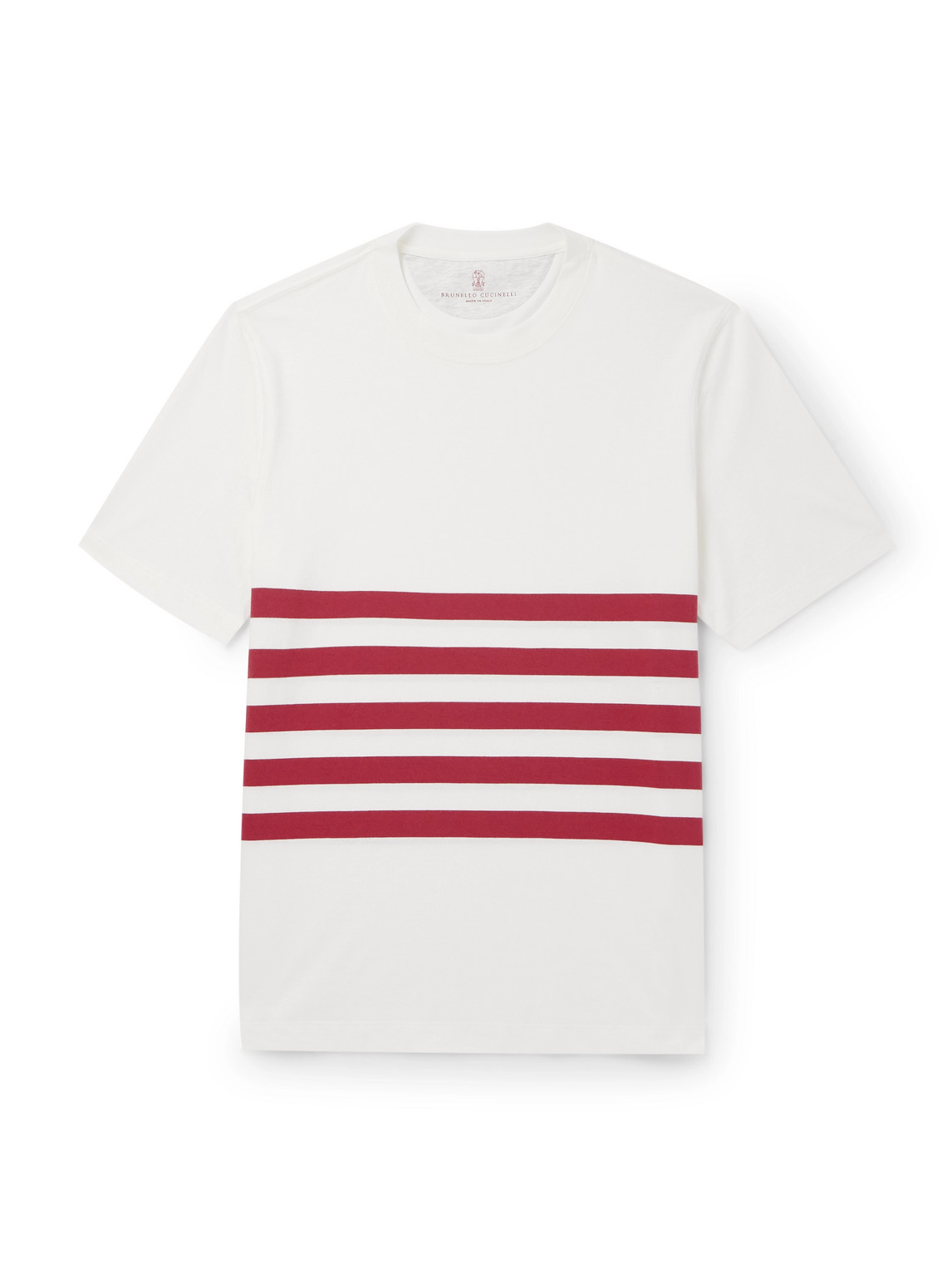 Brunello Cucinelli Slim-fit Striped Cotton-jersey T-shirt In White