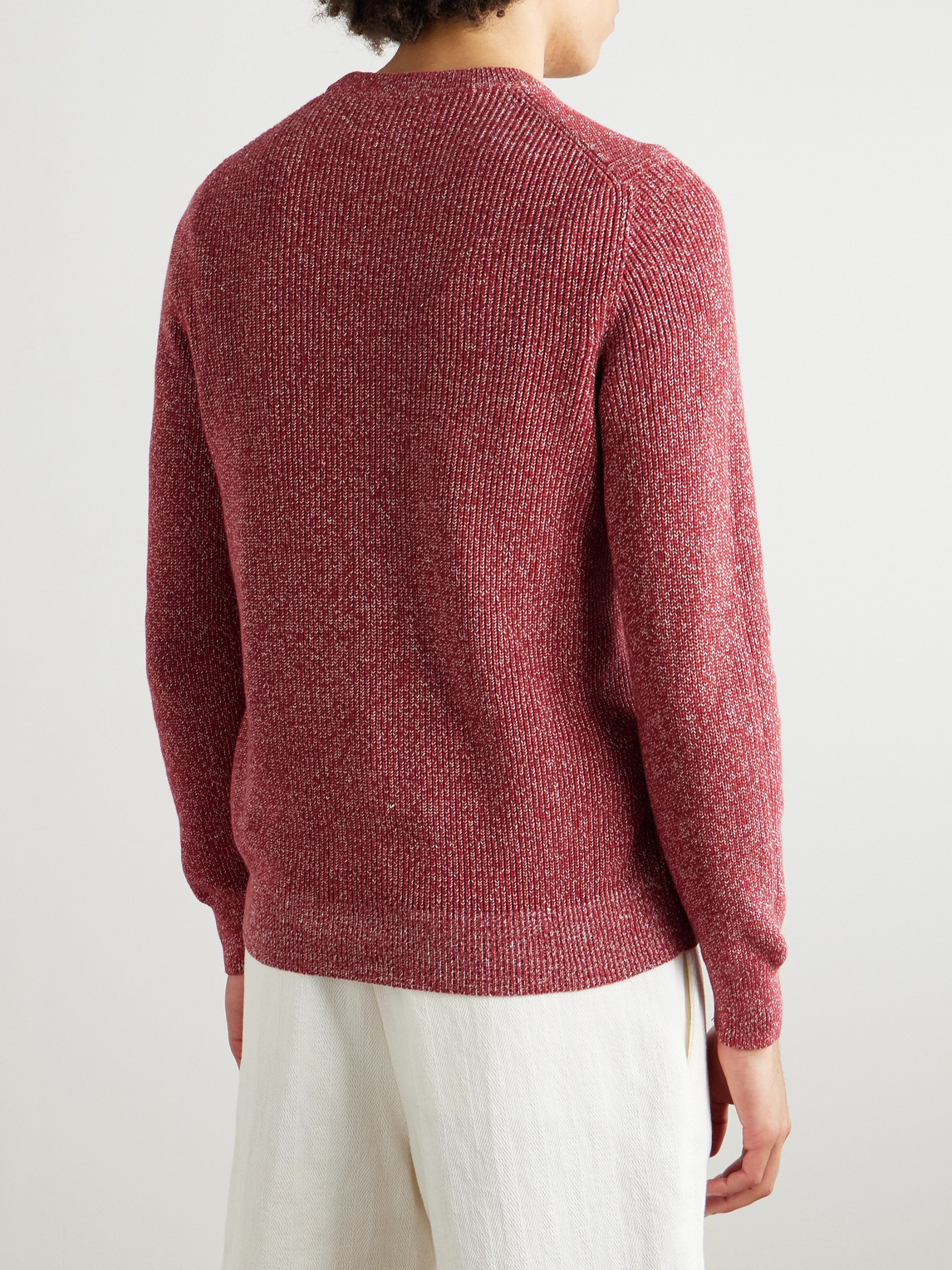 Brunello Cucinelli Ribbed Cotton And Linen-blend Sweater In Red