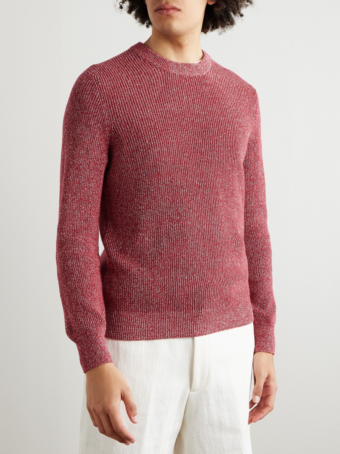 Brunello Cucinelli Ribbed Cotton And Linen-blend Sweater In Red
