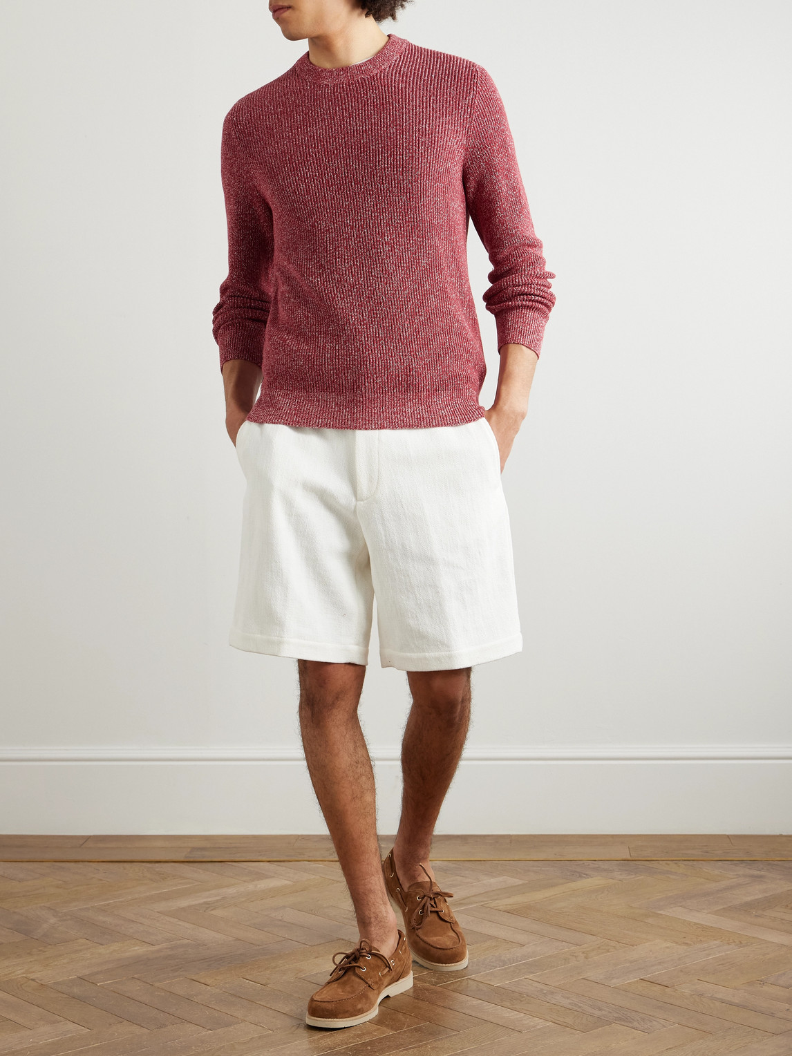 Brunello Cucinelli Ribbed Cotton And Linen-blend Sweater In Red