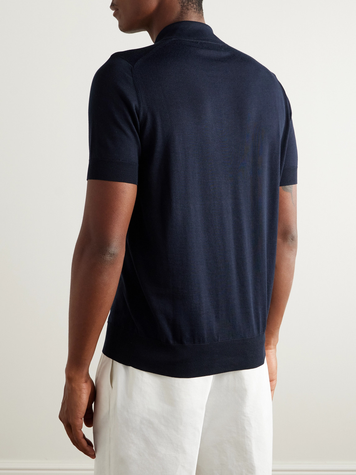  Brunello Cucinelli - Slim-fit Logo-embroidered Silk And Cotton-blend Polo Shirt - Men - Blue - It 54 