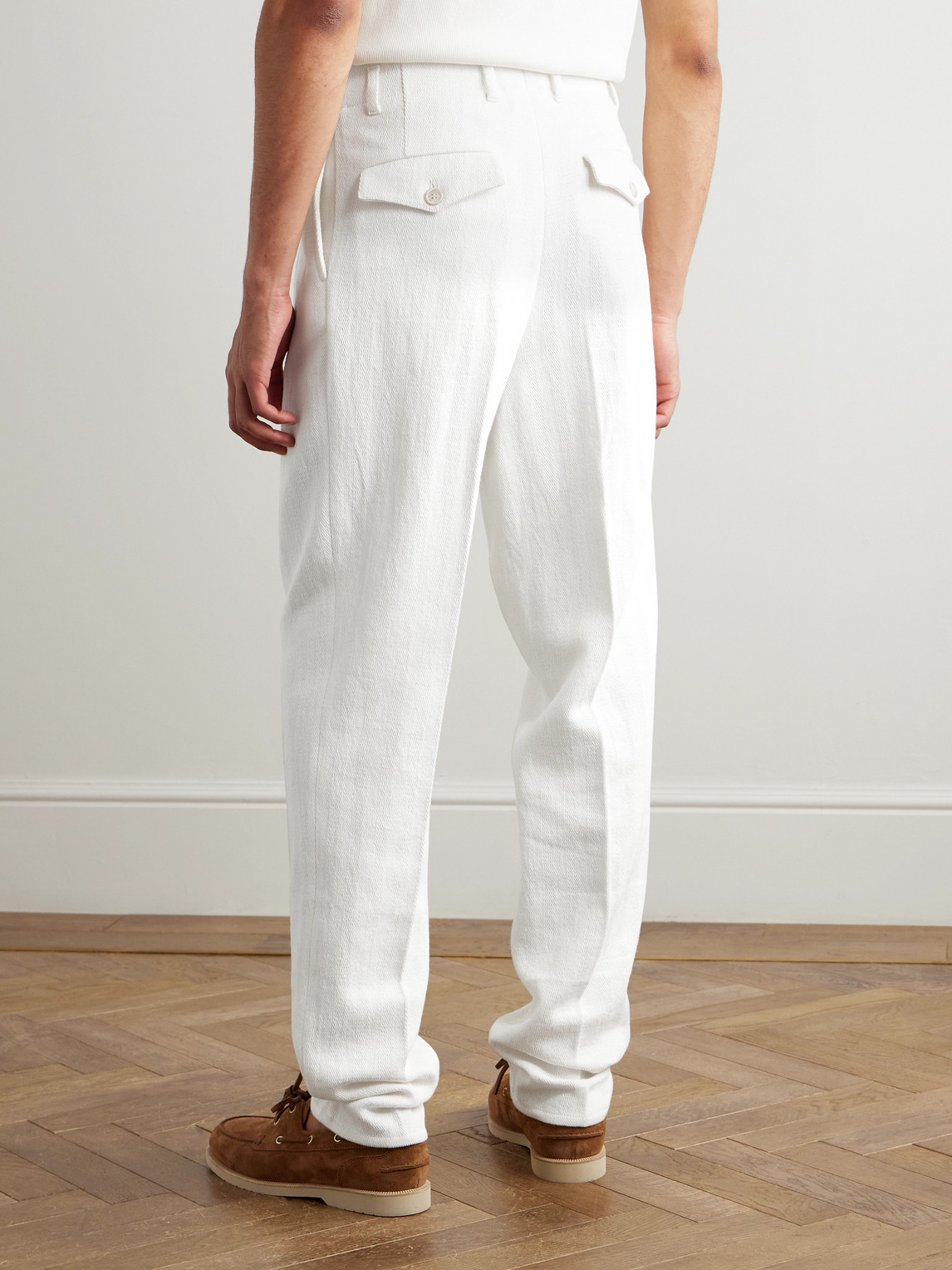 Brunello Cucinelli Straight-leg Pleated Cotton And Linen-blend Trousers