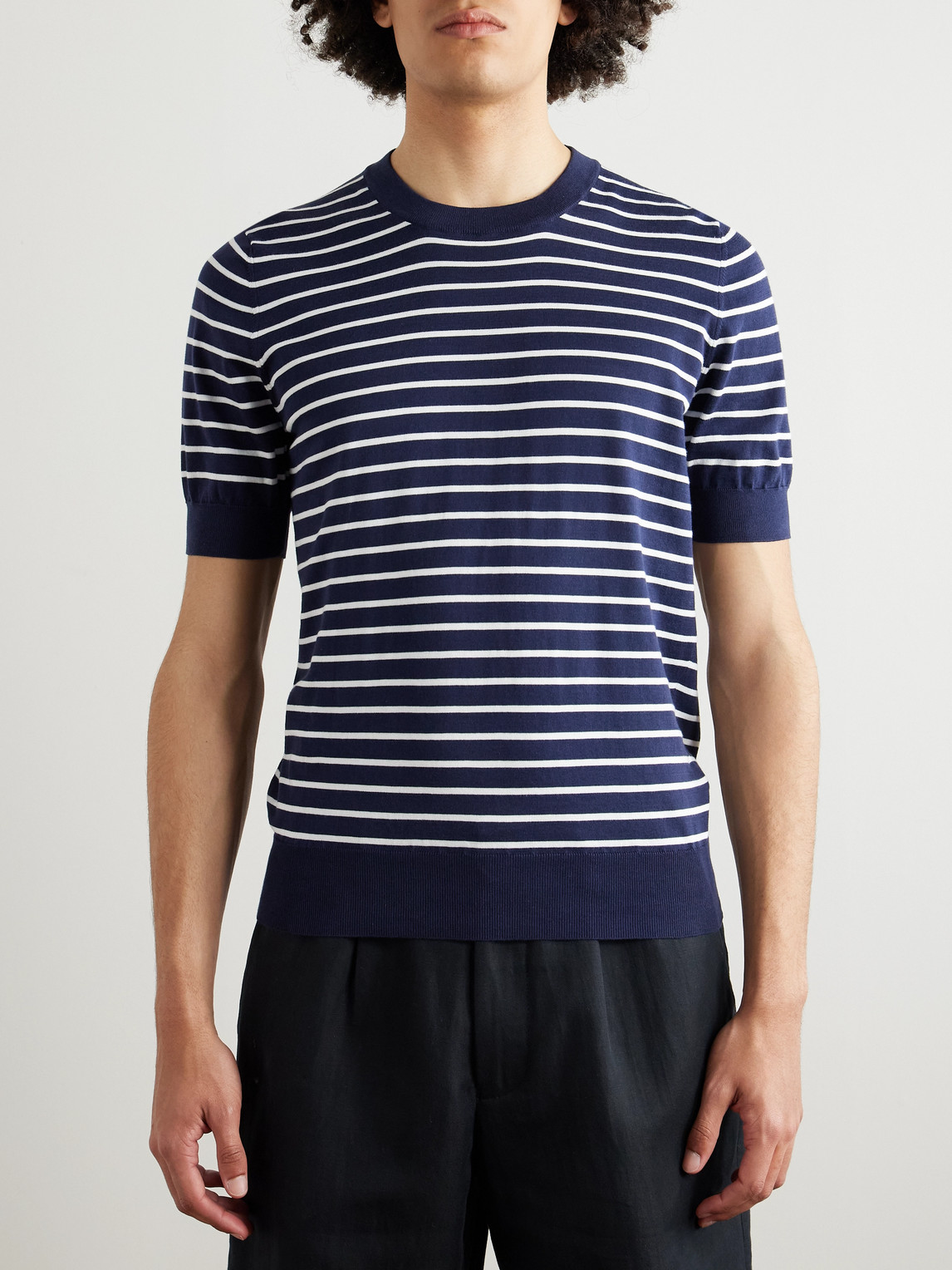 Brunello Cucinelli Slim-fit Striped Cotton T-shirt In Blue