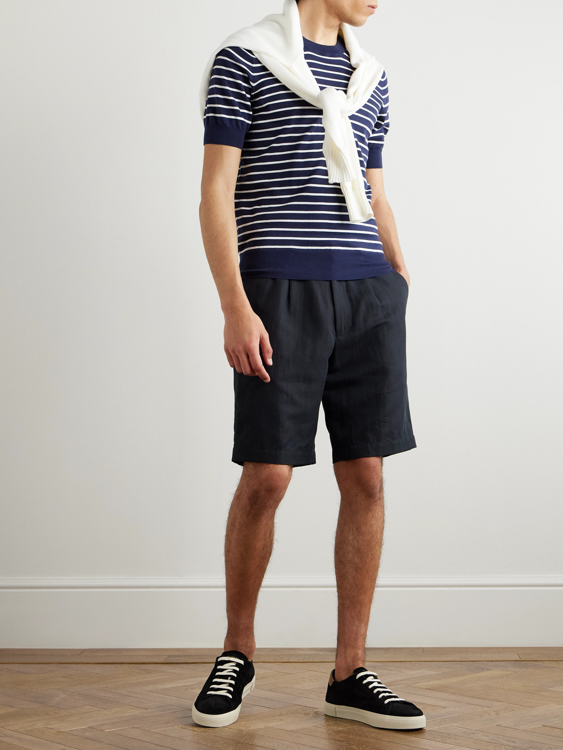 Brunello Cucinelli Slim-fit Striped Cotton T-shirt In Blue