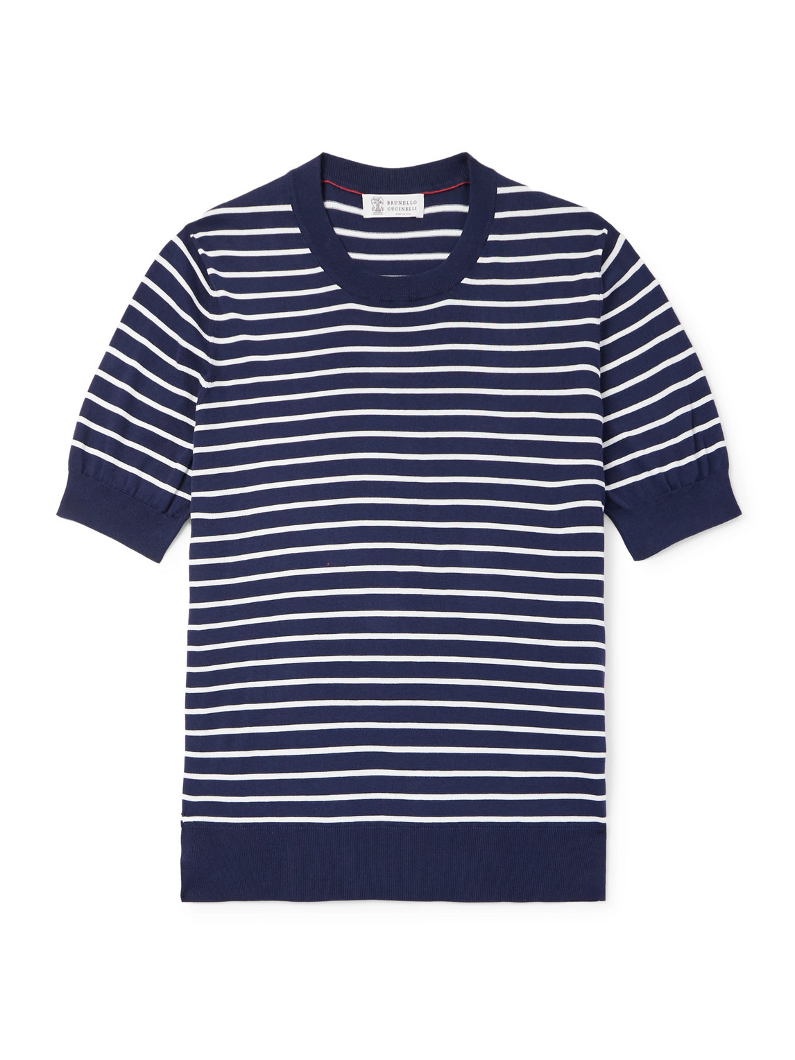 Brunello Cucinelli Slim-fit Striped Cotton T-shirt In Blue