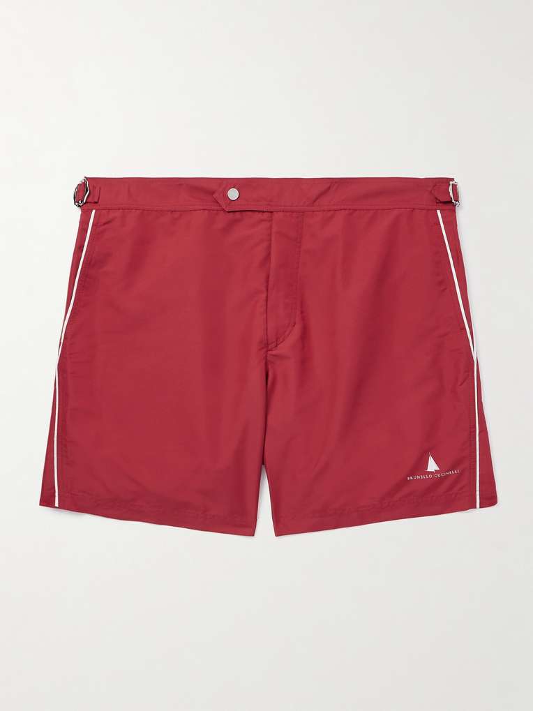 Brunello Cucinelli — Straight-Leg Mid-Length Logo-Print Swim Shorts