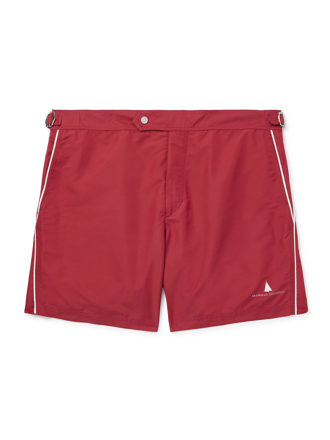 Brunello Cucinelli Straight-leg Mid-length Logo-print Swim Shorts In Red