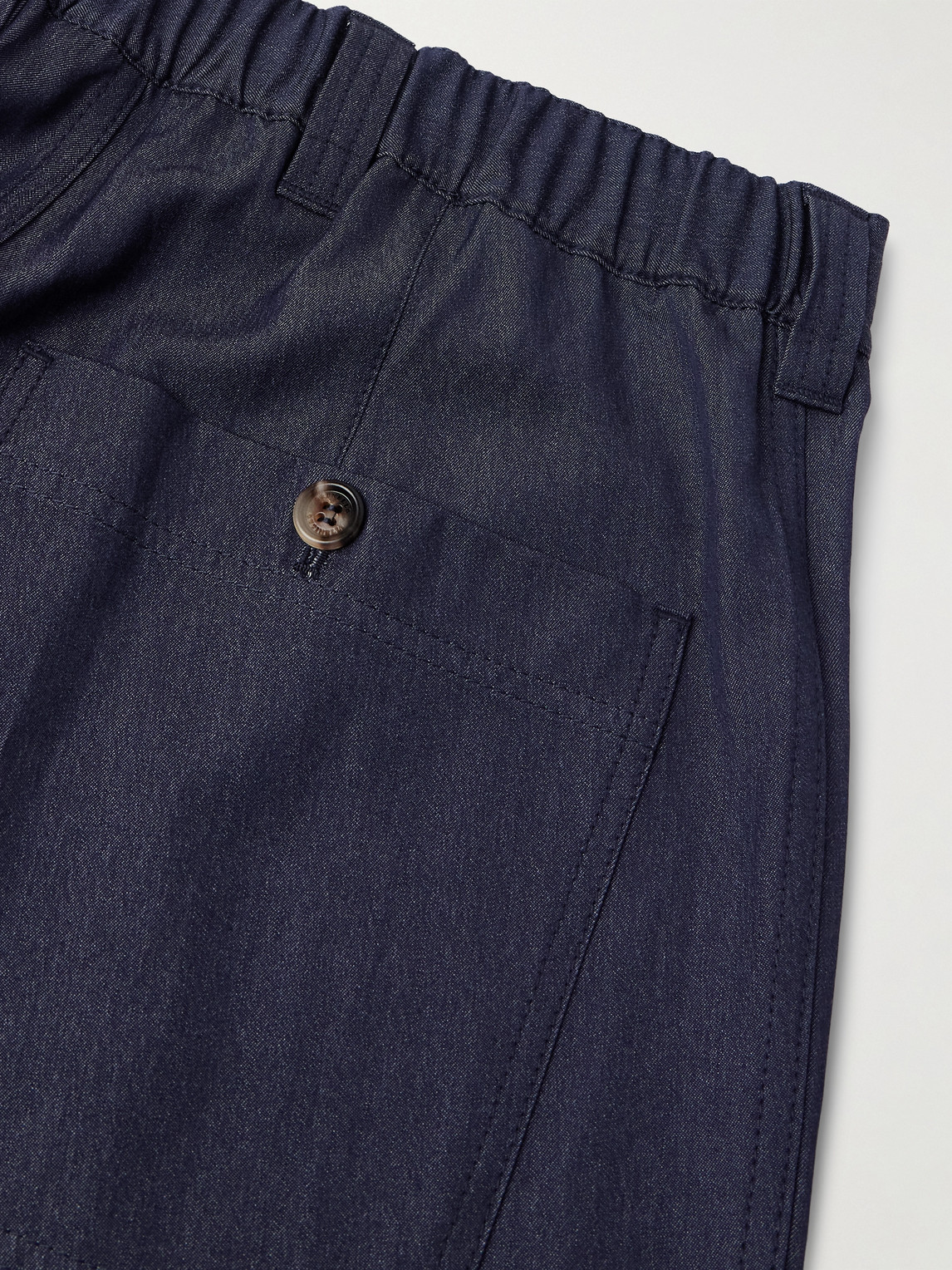 Brunello Cucinelli Tapered Pleated Linen Drawstring Trousers In Blue