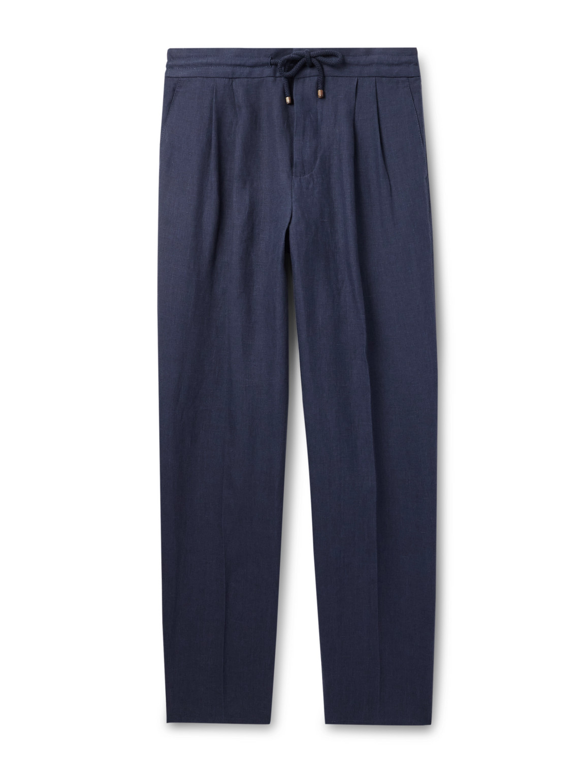 Brunello Cucinelli Tapered Pleated Linen Drawstring Trousers In Blue