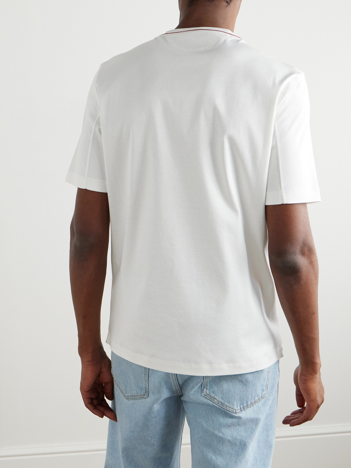 Brunello Cucinelli Piped Cotton-jersey T-shirt In White