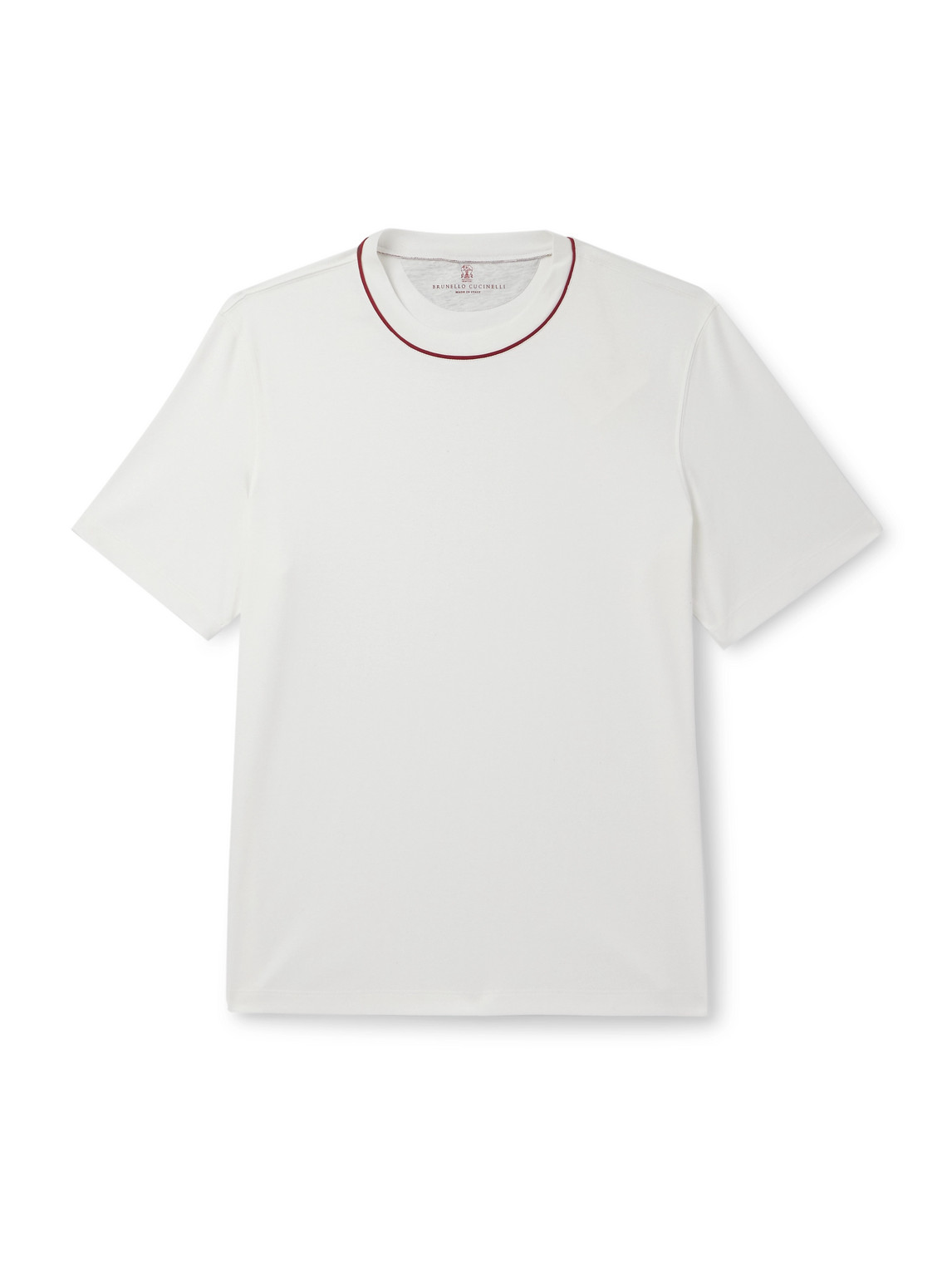 Brunello Cucinelli Piped Cotton-jersey T-shirt In White