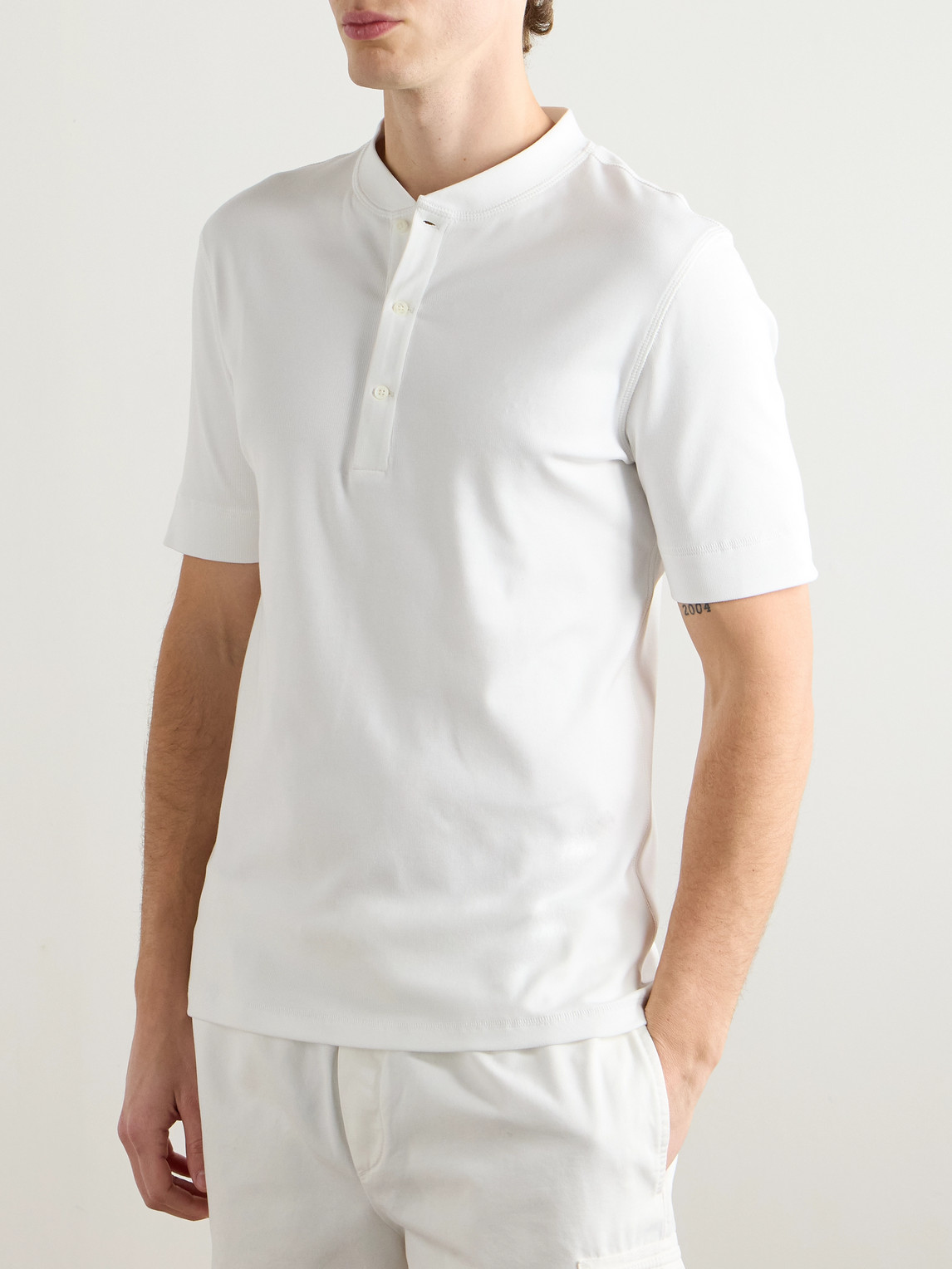 Brunello Cucinelli Linen-cotton Ribbed Henley T-shirt In White