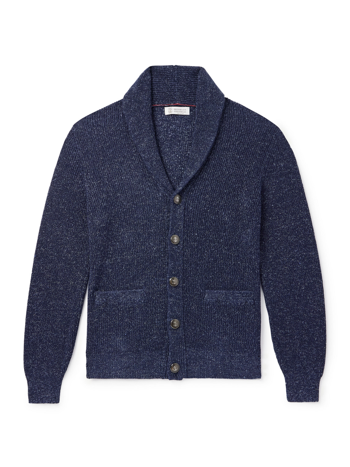 Brunello Cucinelli Shawl-collar Cotton And Linen-blend Cardigan In Blue