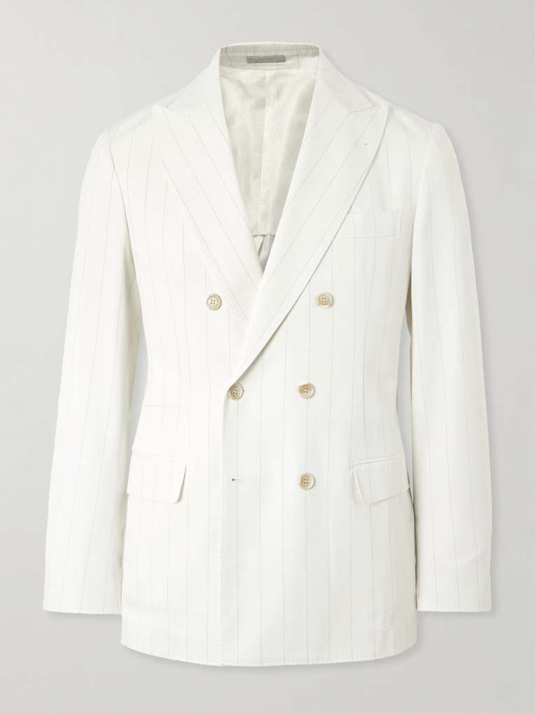 Brunello Cucinelli — Double-Breasted Pinstriped Wool and Cotton-Blend Twill Blazer