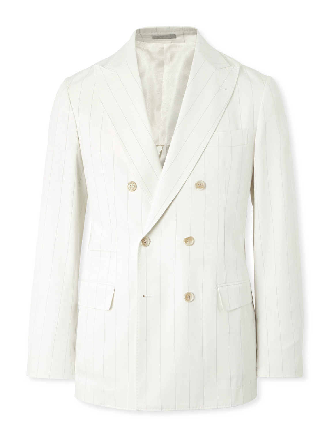 Brunello Cucinelli Double-breasted Pinstriped Wool And Cotton-blend Twill Blazer In White