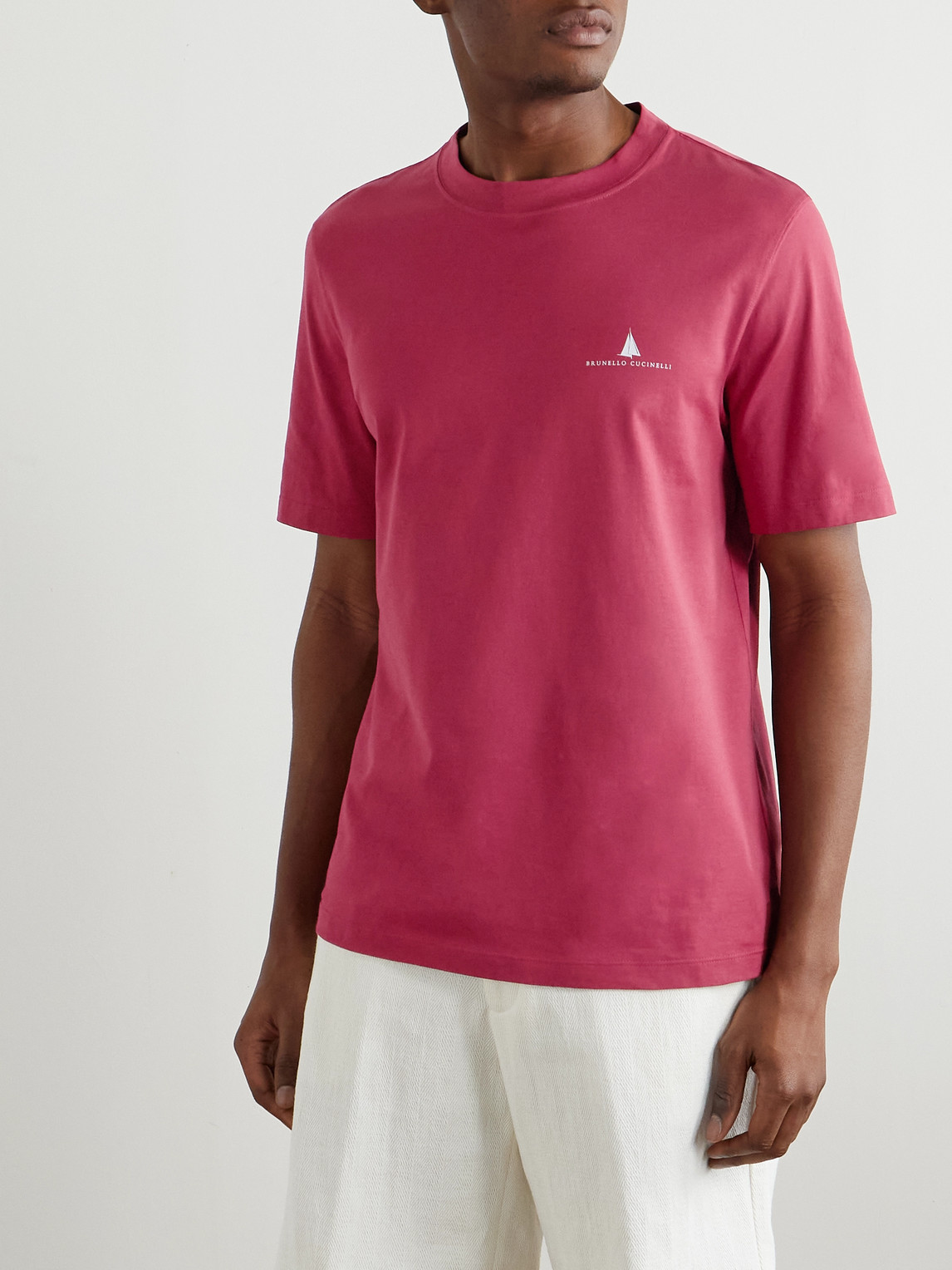 Brunello Cucinelli Slim-fit Logo-print Cotton-jersey T-shirt In Red