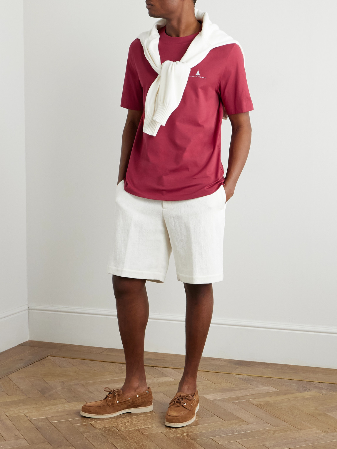 Brunello Cucinelli Slim-fit Logo-print Cotton-jersey T-shirt In Red