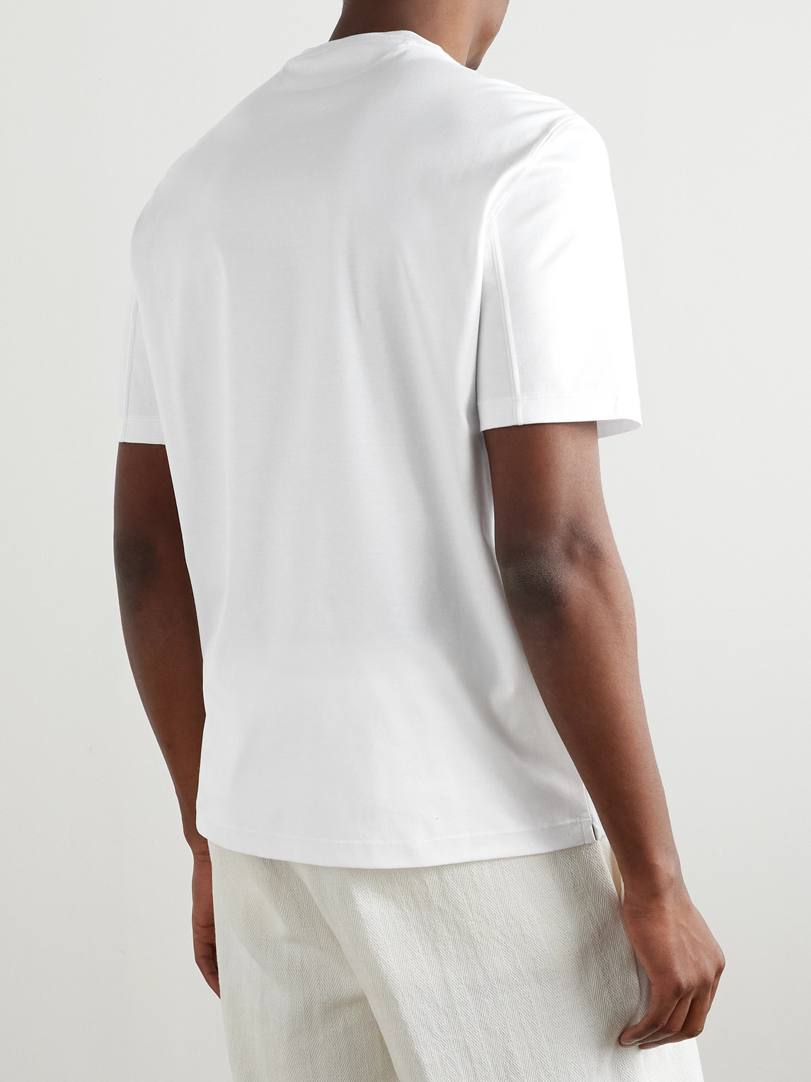 Brunello Cucinelli Slim-fit Logo-print Cotton-jersey T-shirt In White