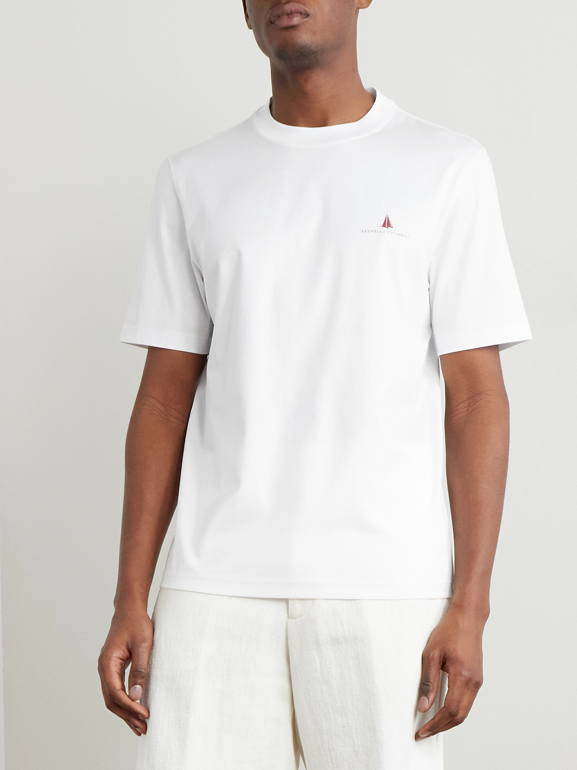 Brunello Cucinelli Slim-fit Logo-print Cotton-jersey T-shirt In White