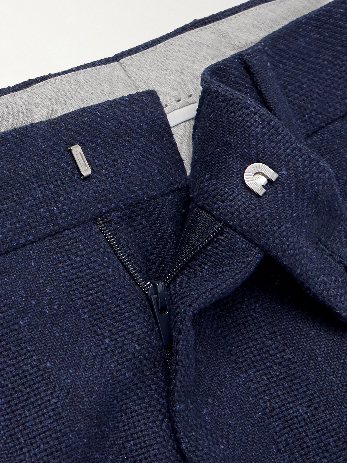 Brunello Cucinelli Tapered Pleated Striped Linen, Silk, Wool And Cotton-blend Suit Trousers In Blue