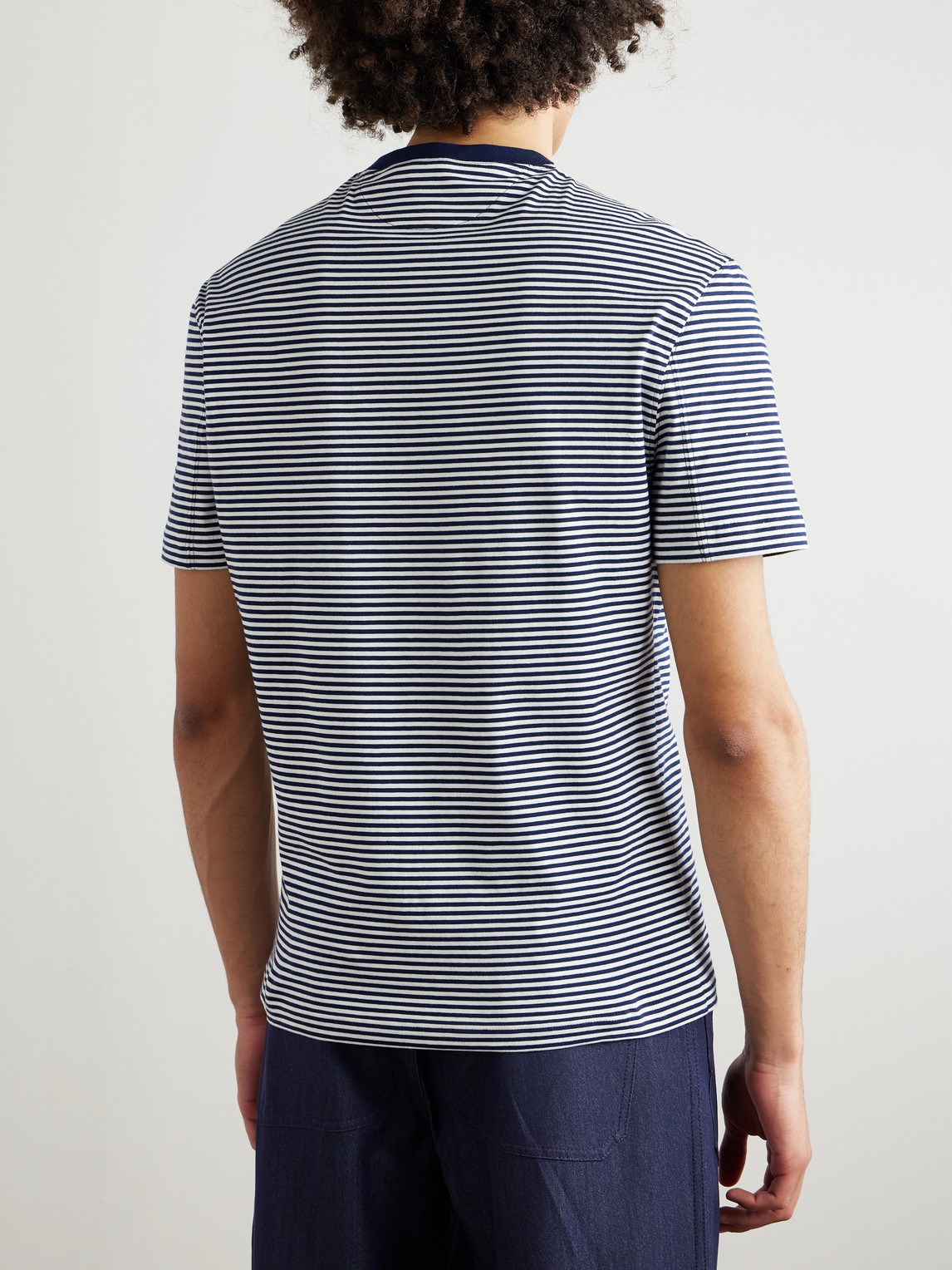 Brunello Cucinelli Slim-fit Striped Cotton-jersey T-shirt In Blue