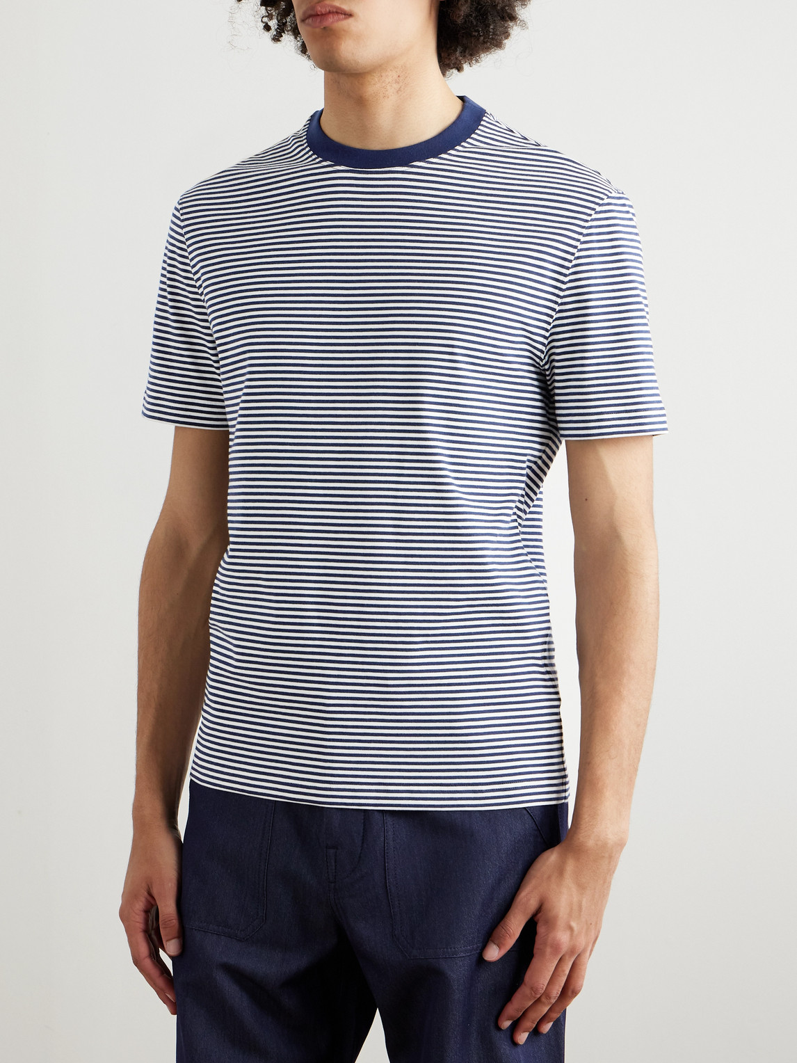 Brunello Cucinelli Slim-fit Striped Cotton-jersey T-shirt In Blue