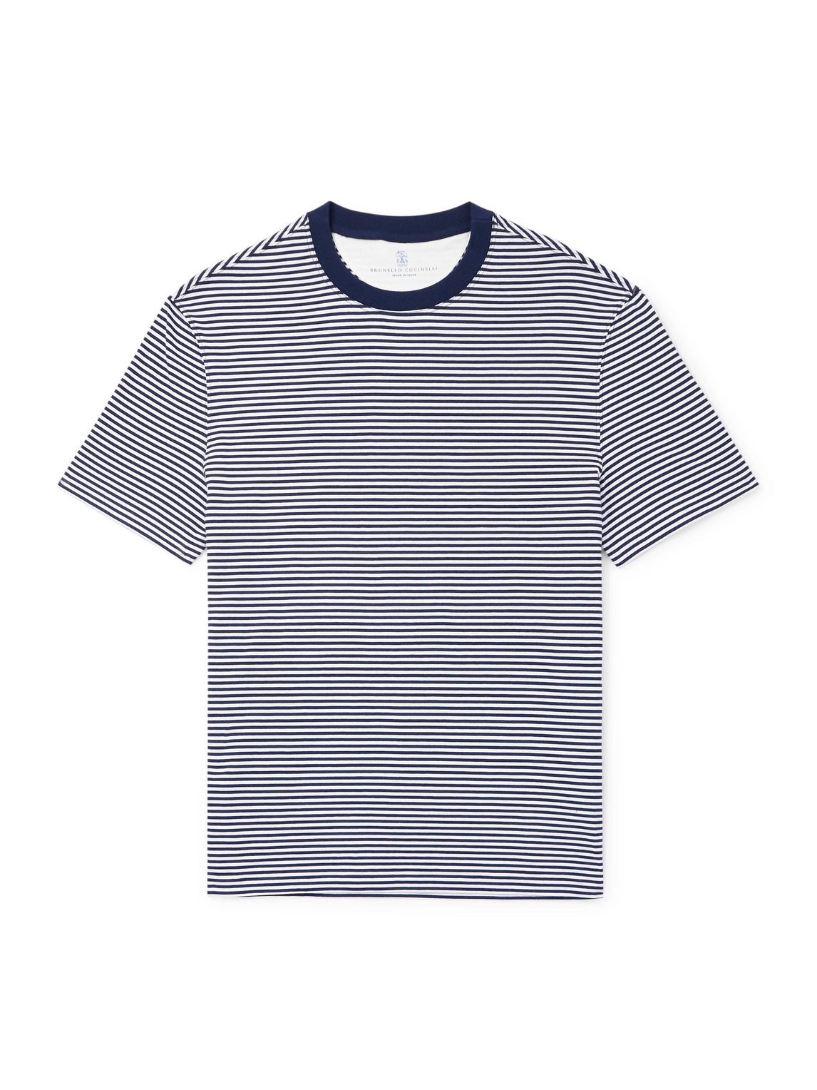 Brunello Cucinelli Slim-fit Striped Cotton-jersey T-shirt In Blue