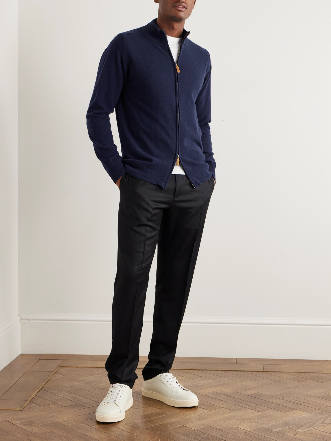 Kingsman William Lockie Slim-fit Merino Wool And Cashmere-blend Zip-up Cardigan