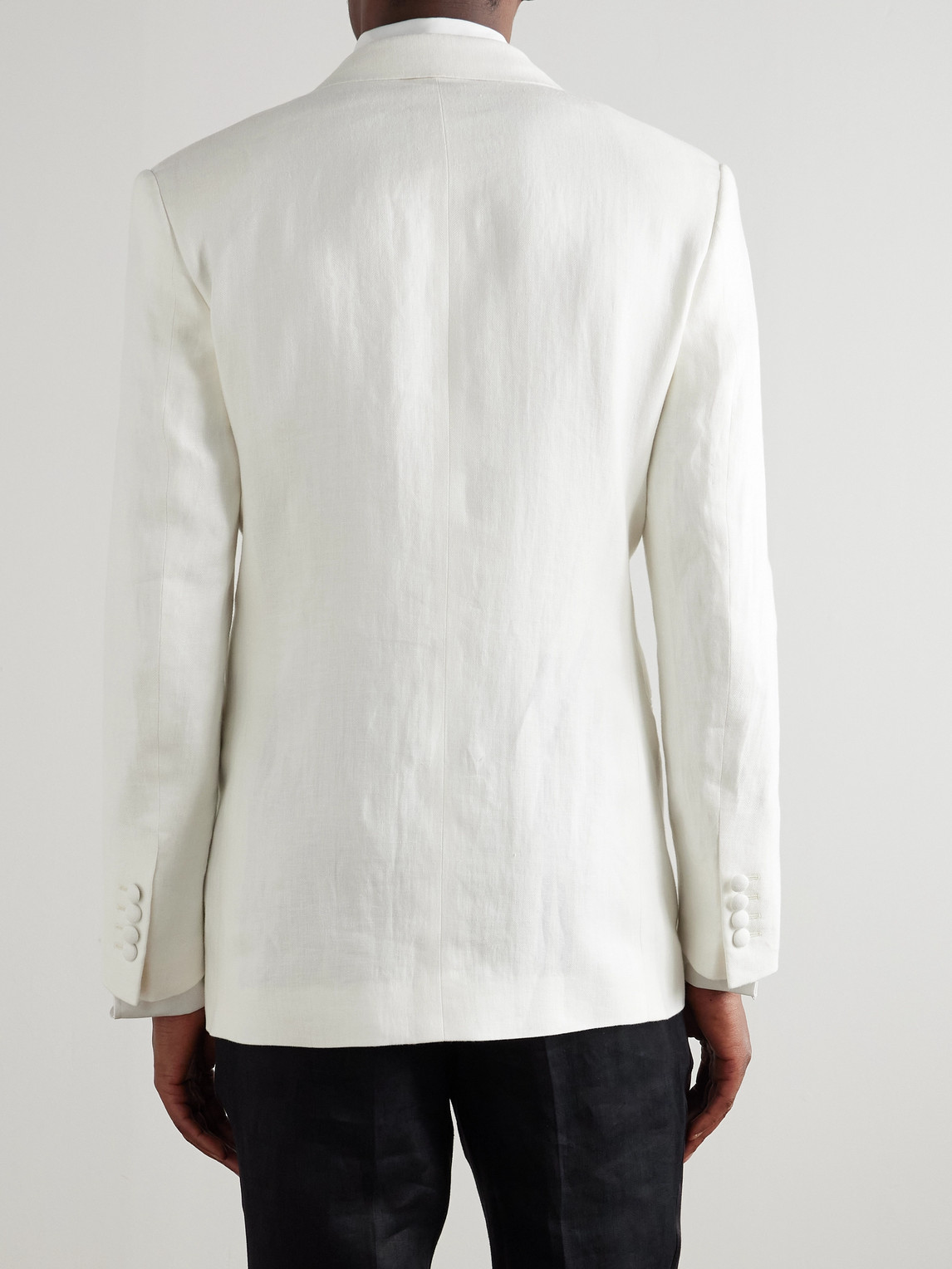 KINGSMAN DOUBLE-BREASTED HERRINGBONE LINEN TUXEDO JACKET