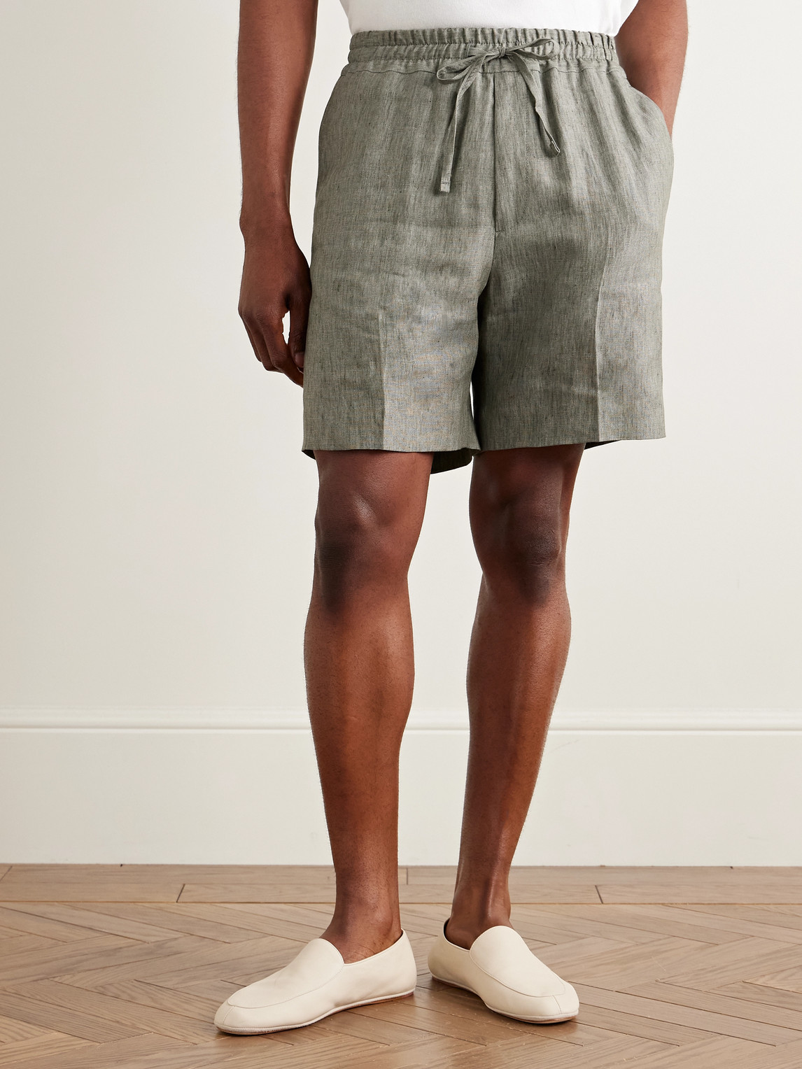 Shop Kingsman Straight-leg Linen Drawstring Shorts