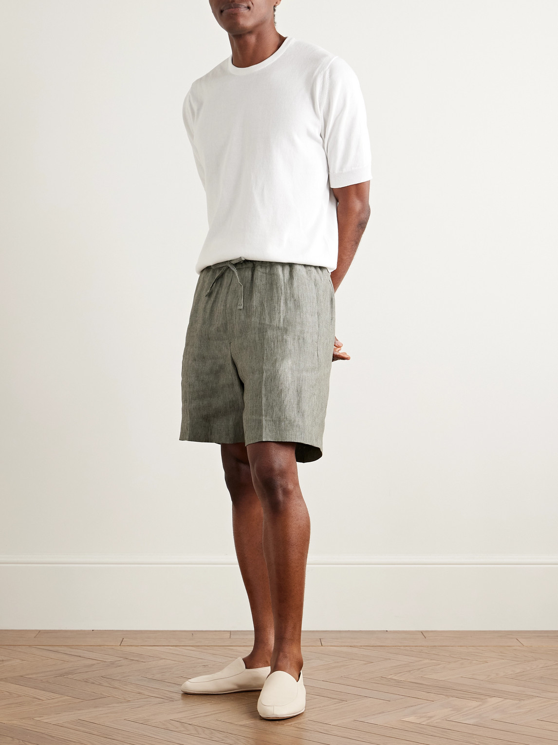 Shop Kingsman Straight-leg Linen Drawstring Shorts