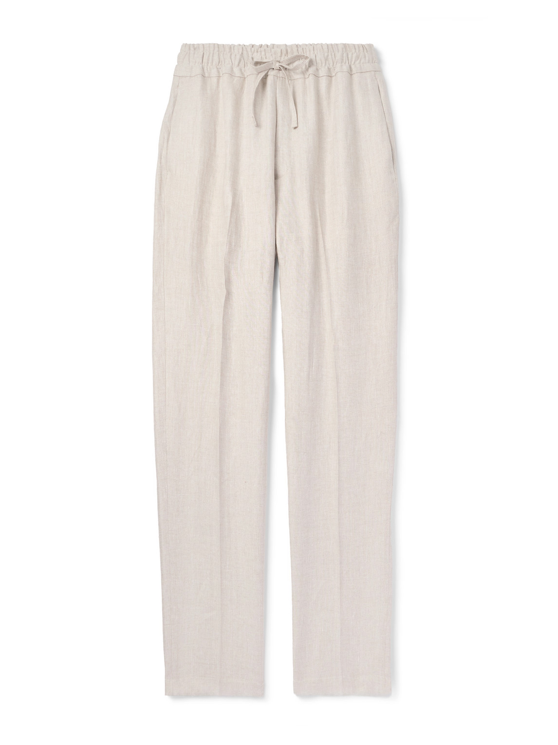 Kingsman Straight-leg Herringbone Linen Drawstring Trousers