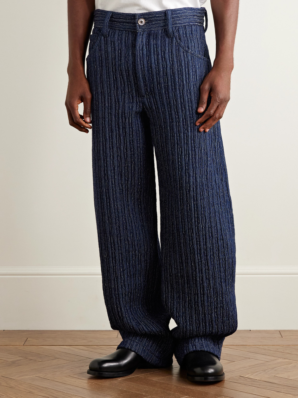Séfr Nasedo Straight-leg Ribbed Cotton-blend Bouclé Trousers In Blue