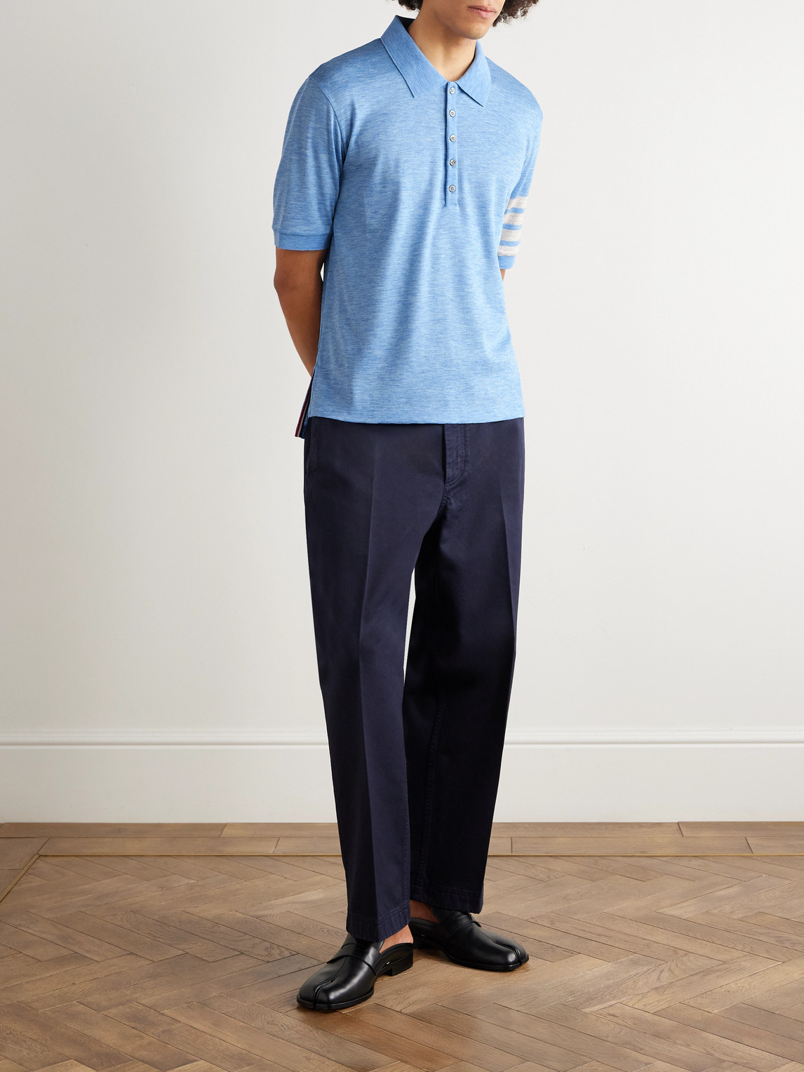 Thom Browne 4-bar Virgin Wool Jersey Polo In Blue
