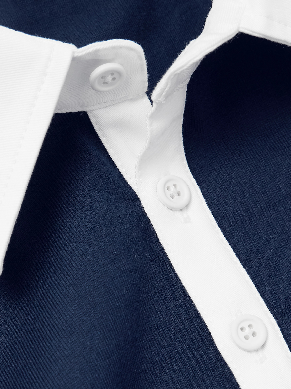 Thom Browne Cotton Polo Shirt With White Collar And Cuffs In Blue