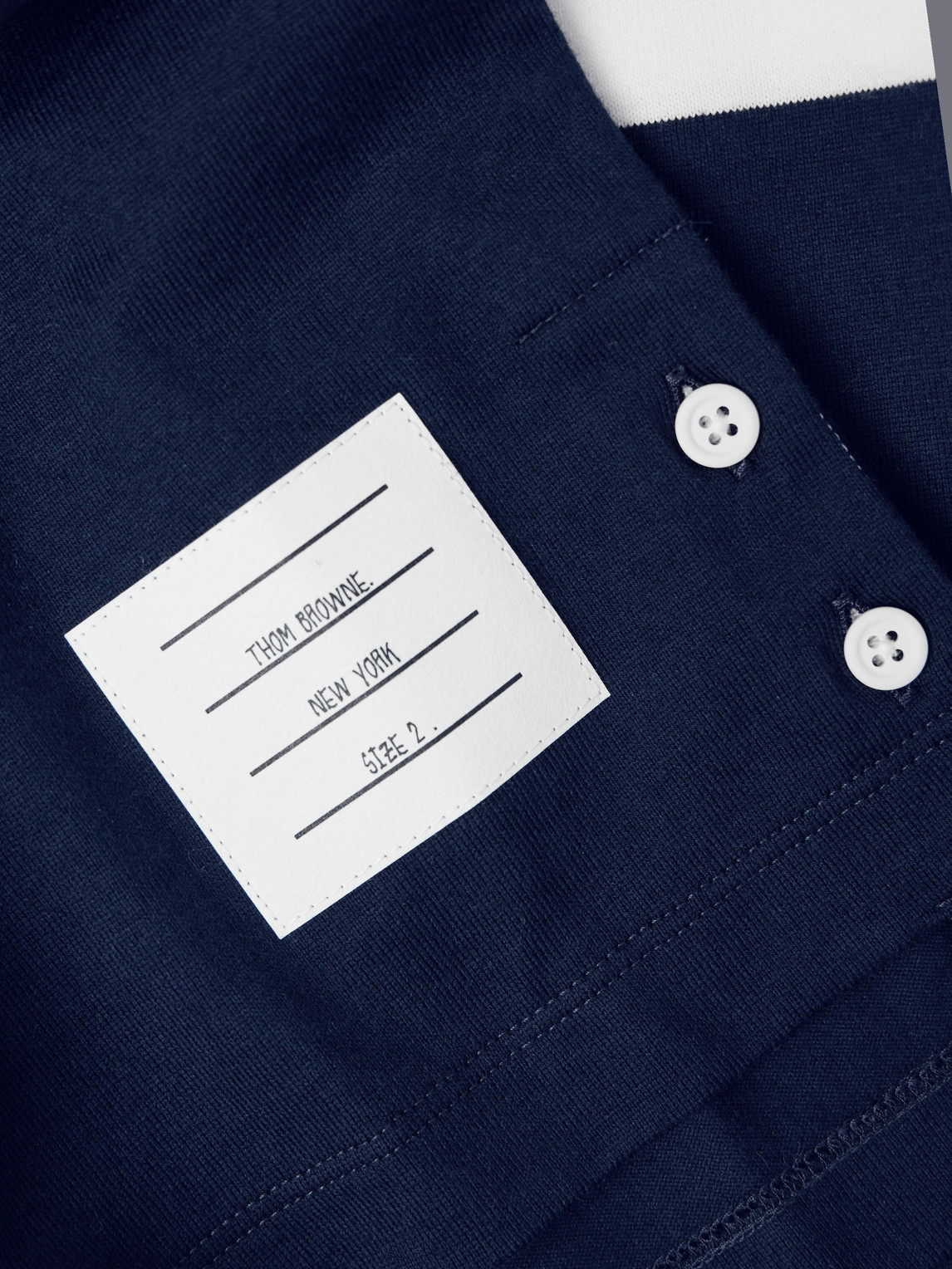 Thom Browne Cotton Polo Shirt With White Collar And Cuffs In Blue