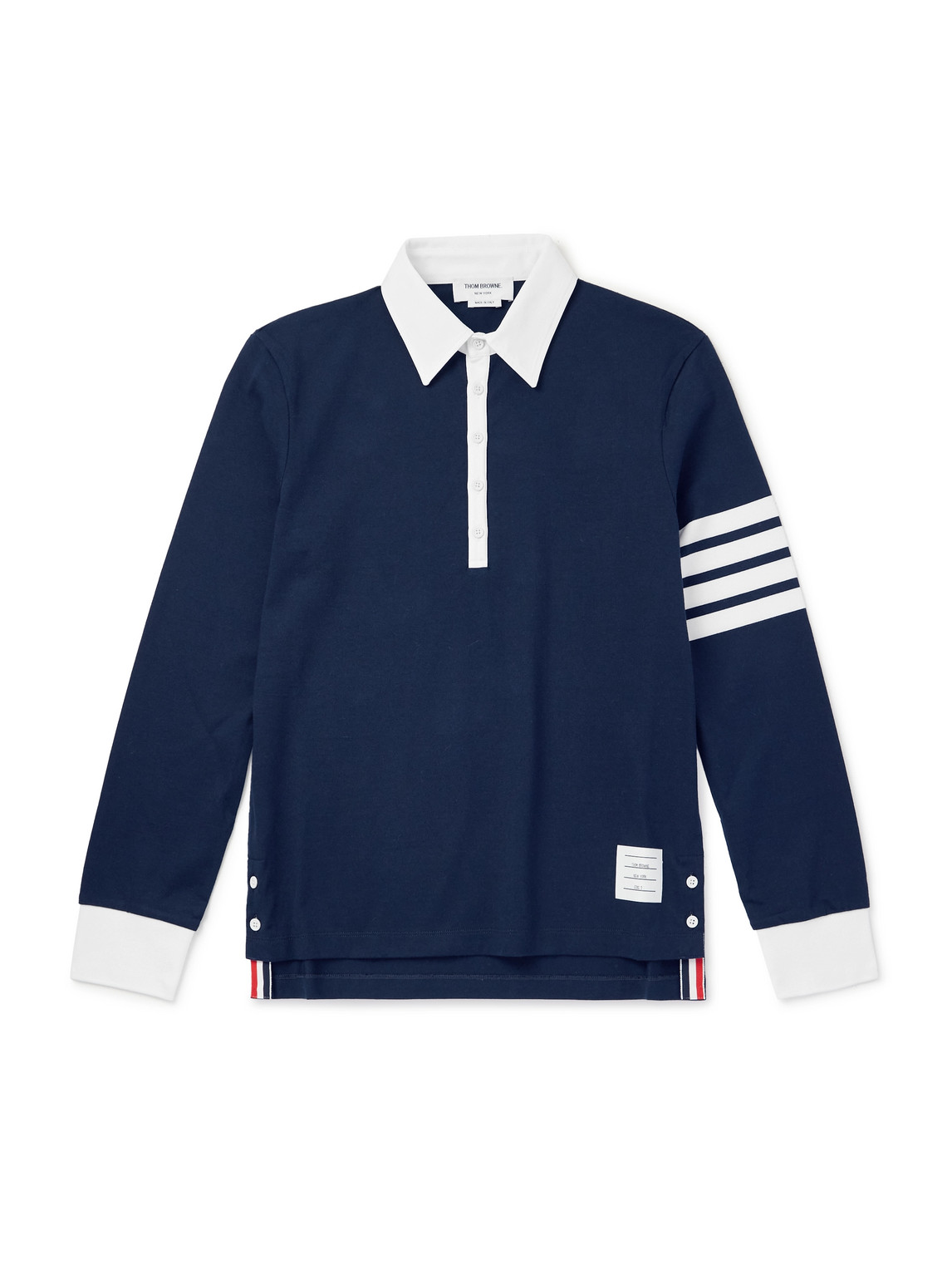 Thom Browne Cotton Polo Shirt With White Collar And Cuffs In Blue