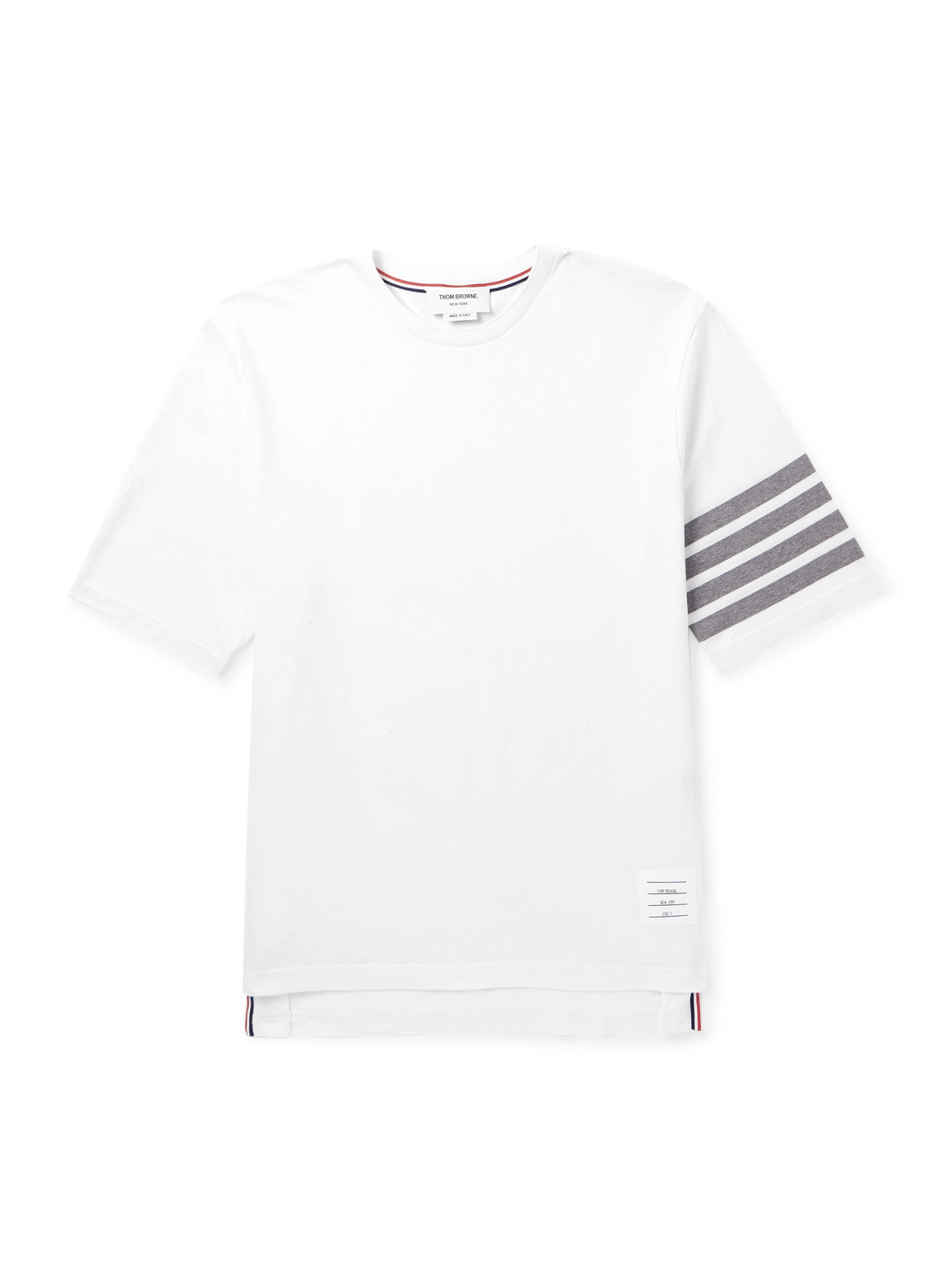 Thom Browne Logo-appliquéd Striped Cotton-jersey T-shirt In White