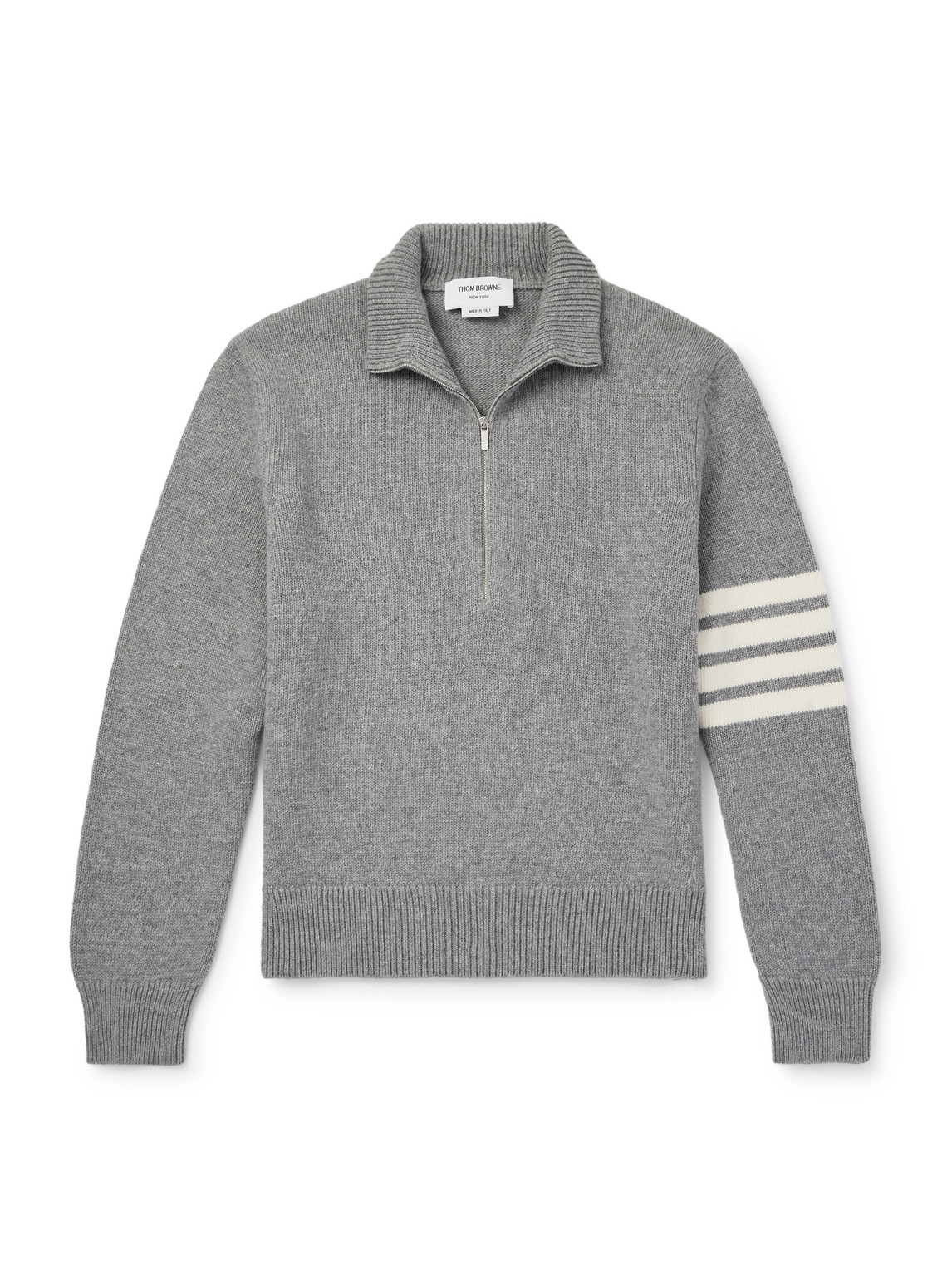 Thom Browne Striped Wool Half-zip Sweater In Gray