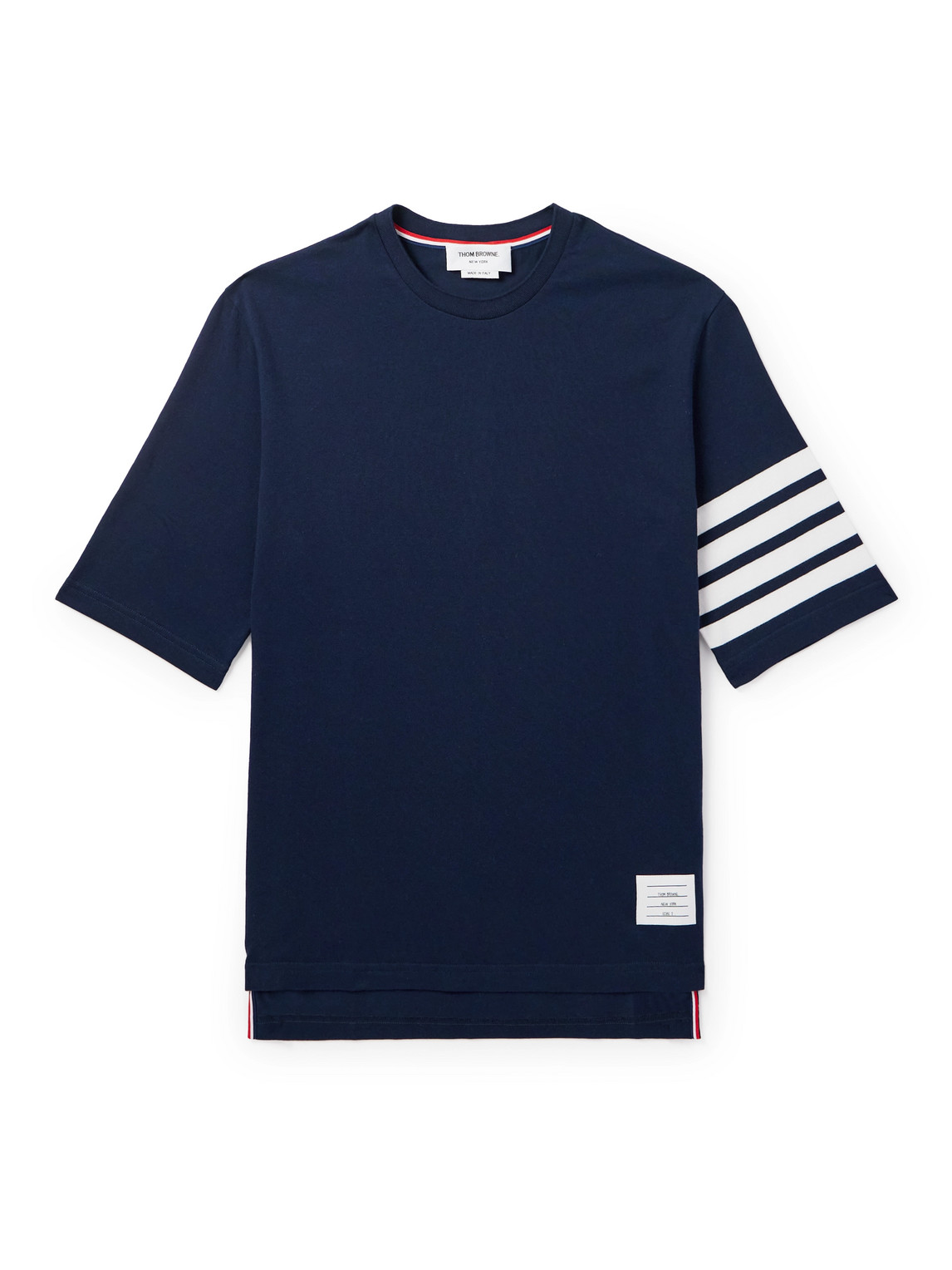 Thom Browne Logo-appliquéd Striped Cotton-jersey T-shirt In Blue