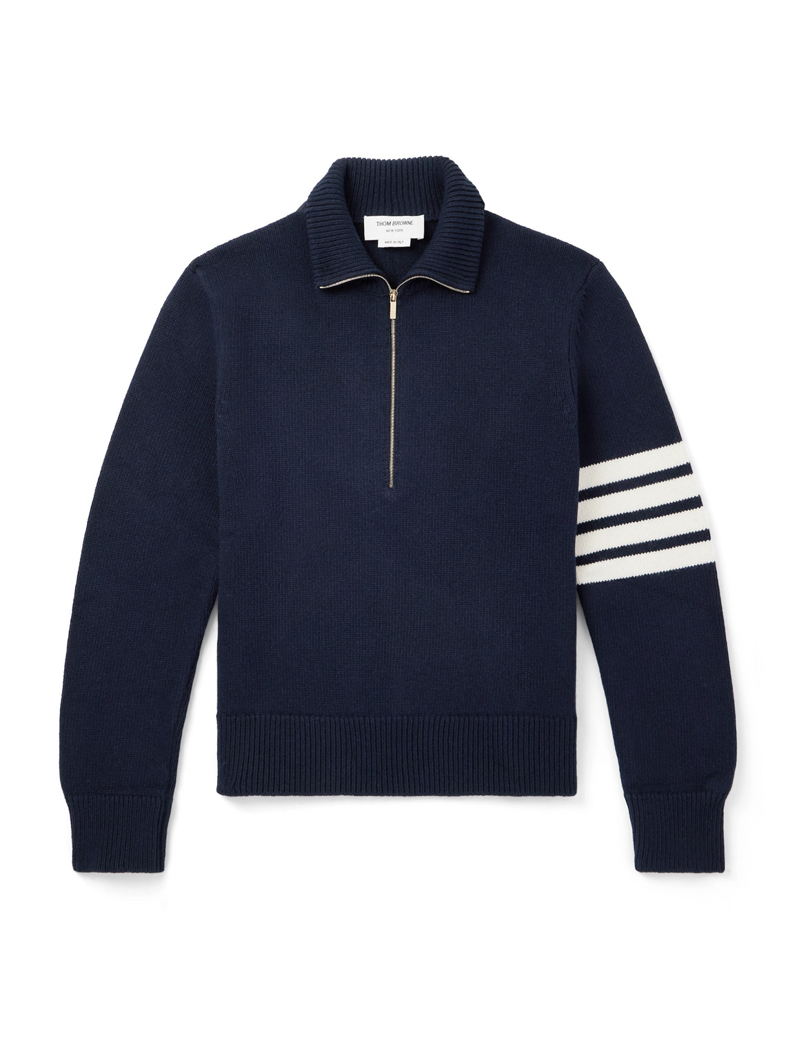 Thom Browne Striped Wool Half-zip Sweater In Blue