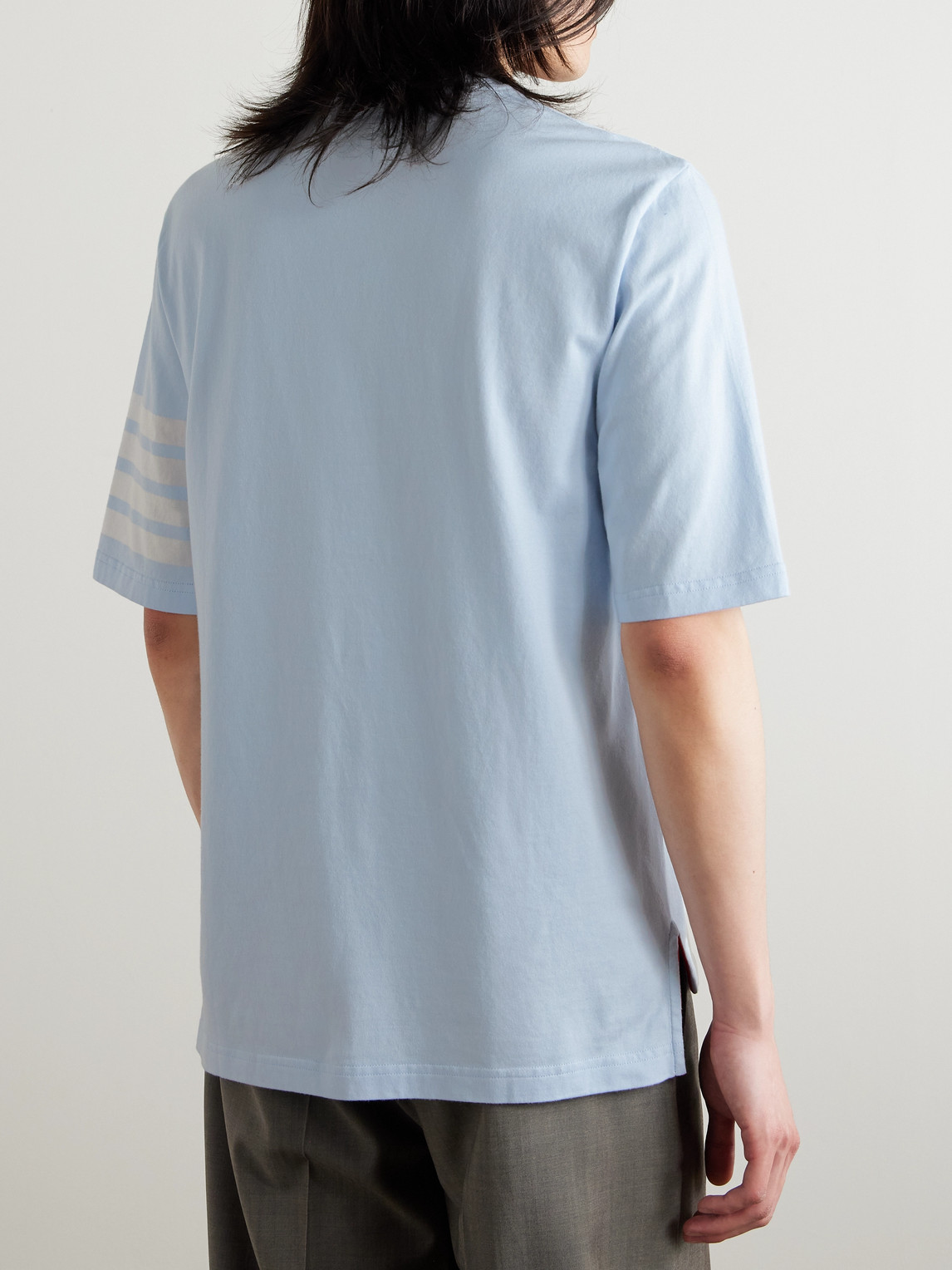 Thom Browne Logo-appliquéd Striped Cotton-jersey T-shirt In Blue
