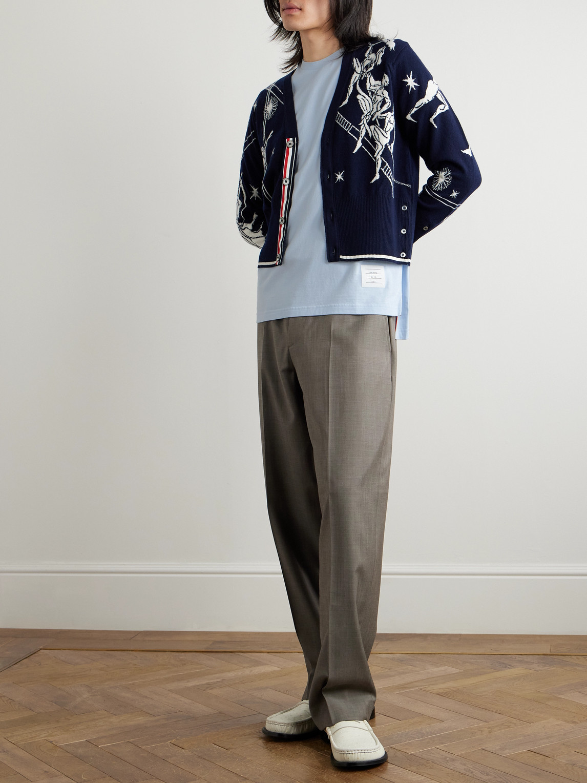 Thom Browne Logo-appliquéd Striped Cotton-jersey T-shirt In Blue