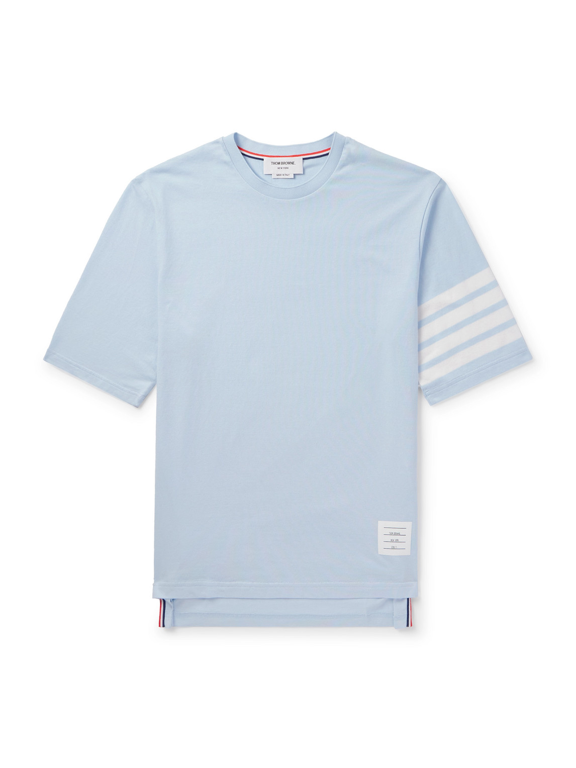 Thom Browne Logo-appliquéd Striped Cotton-jersey T-shirt In Blue