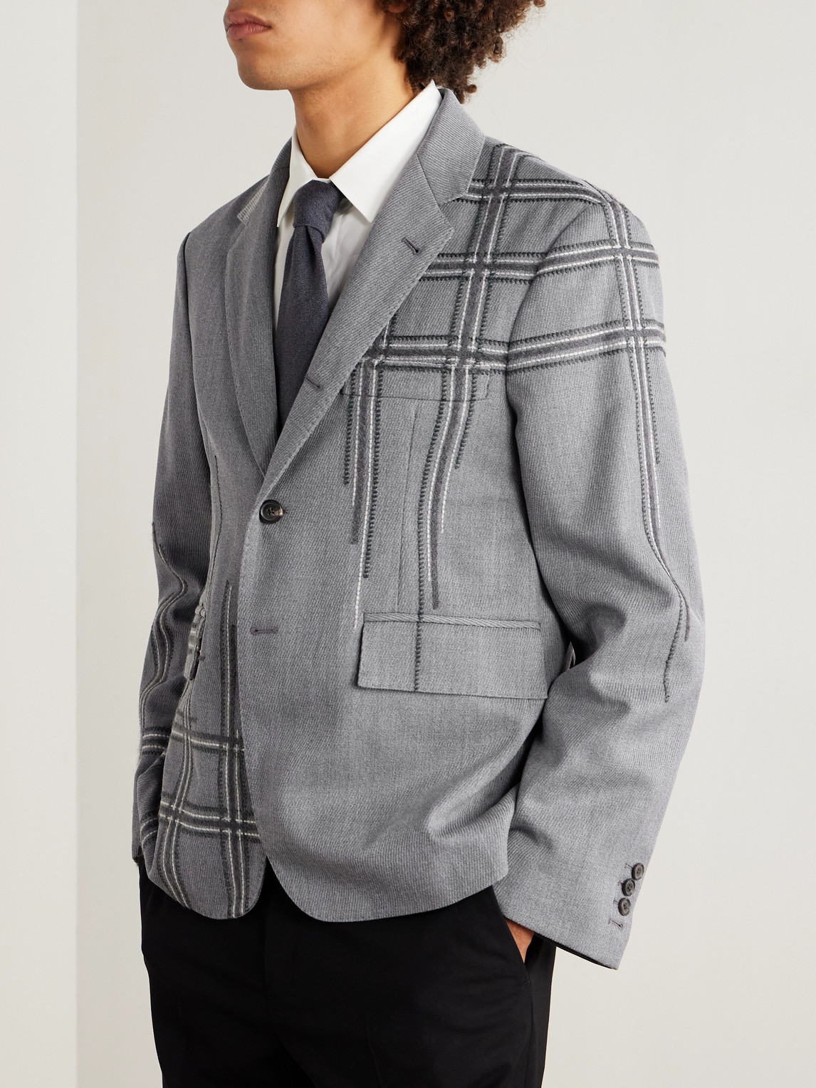 Thom Browne Unstructured Embroidered Twill Jacket In Gray