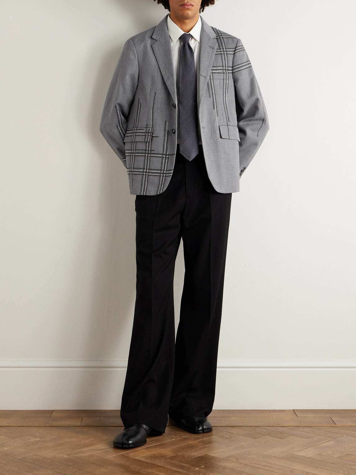 Thom Browne Unstructured Embroidered Twill Jacket In Gray