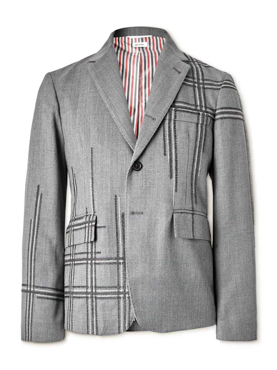 Thom Browne Unstructured Embroidered Twill Jacket In Gray